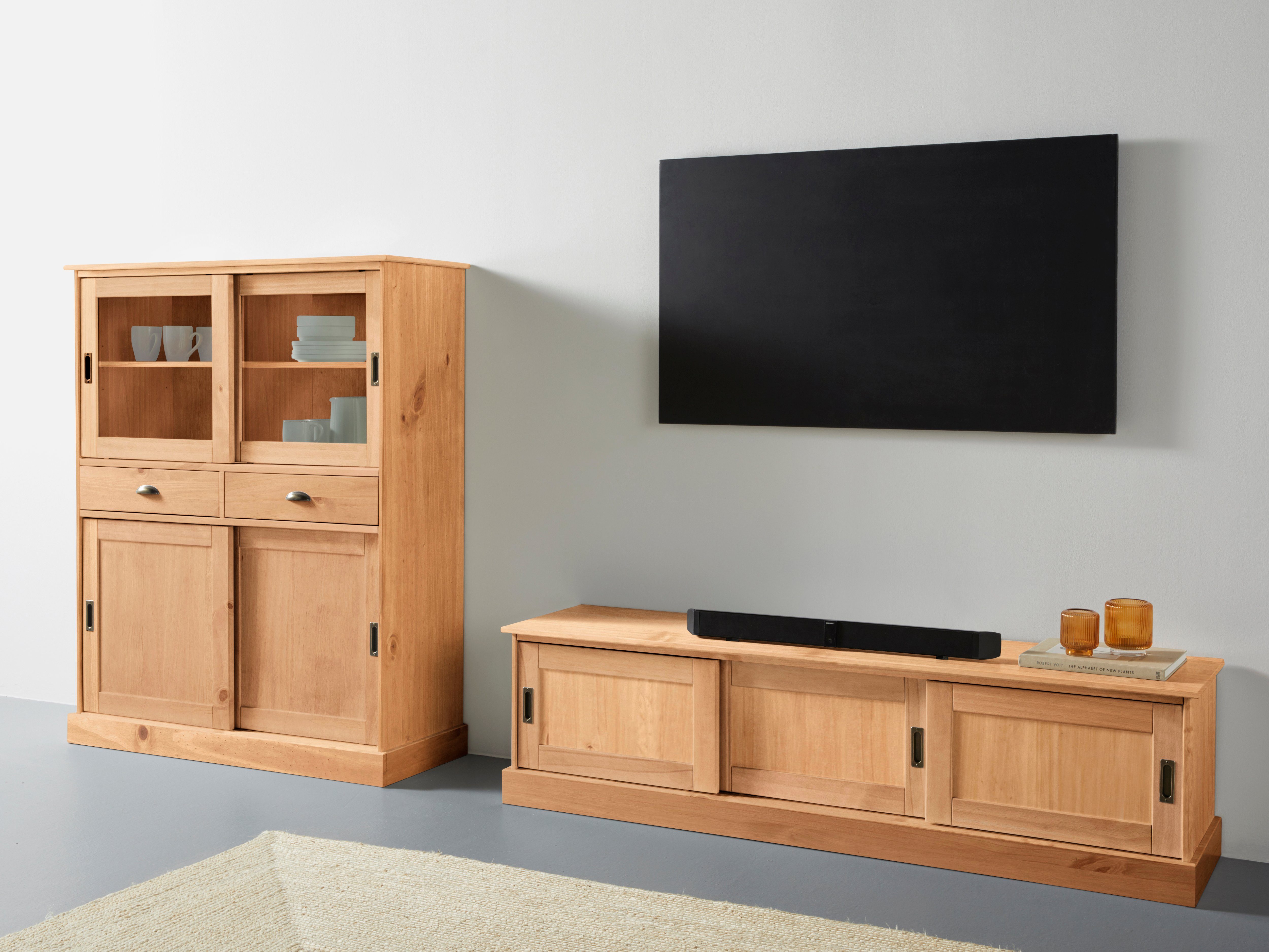 Home affaire Highboard Schröder Vitrine van massief dennenhout, breedte 114 cm