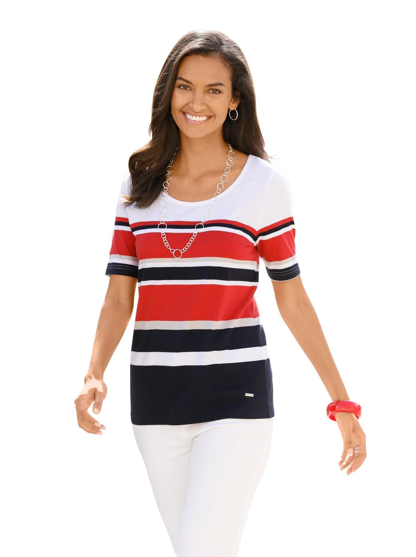 Casual Looks Shirt met korte mouwen Gestreept shirt (1-delig) dames t-shirts maat 42 blauw