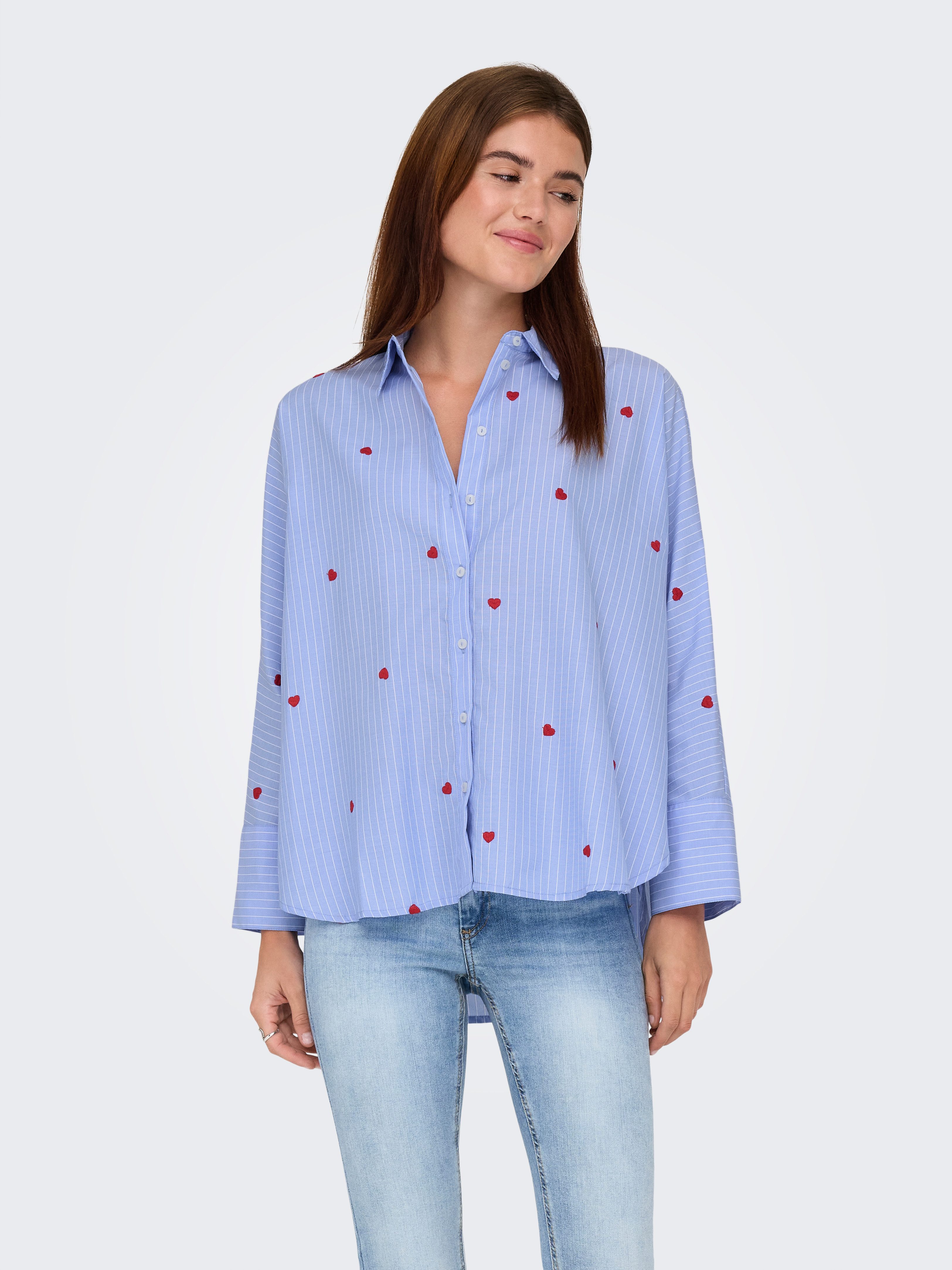 Only Overhemdblouse ONLNEW LINA GRACE LS STRIPE EMB SHIRT