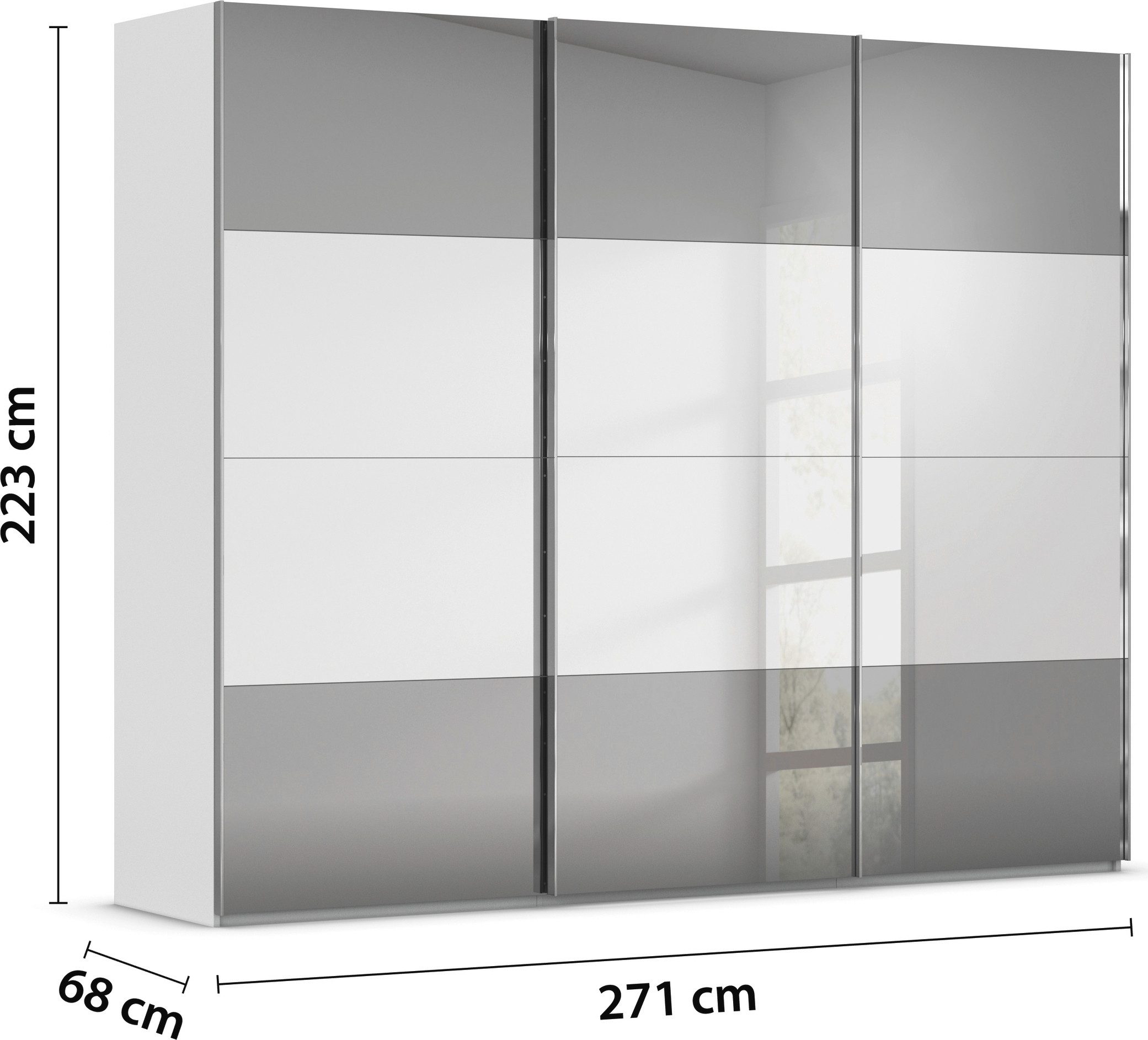 rauch Schuifdeurkast Kledingkast Kast Garderobe Slaapkamerkast SCALE-FYRA edel vierdelige deuren front spiegel-mix veel kleuren made in germany