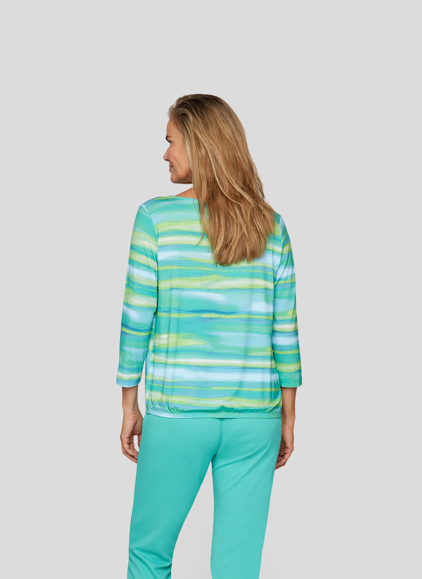 Rabe Shirt met 3/4 mouwen met geraffte ronde hals en split