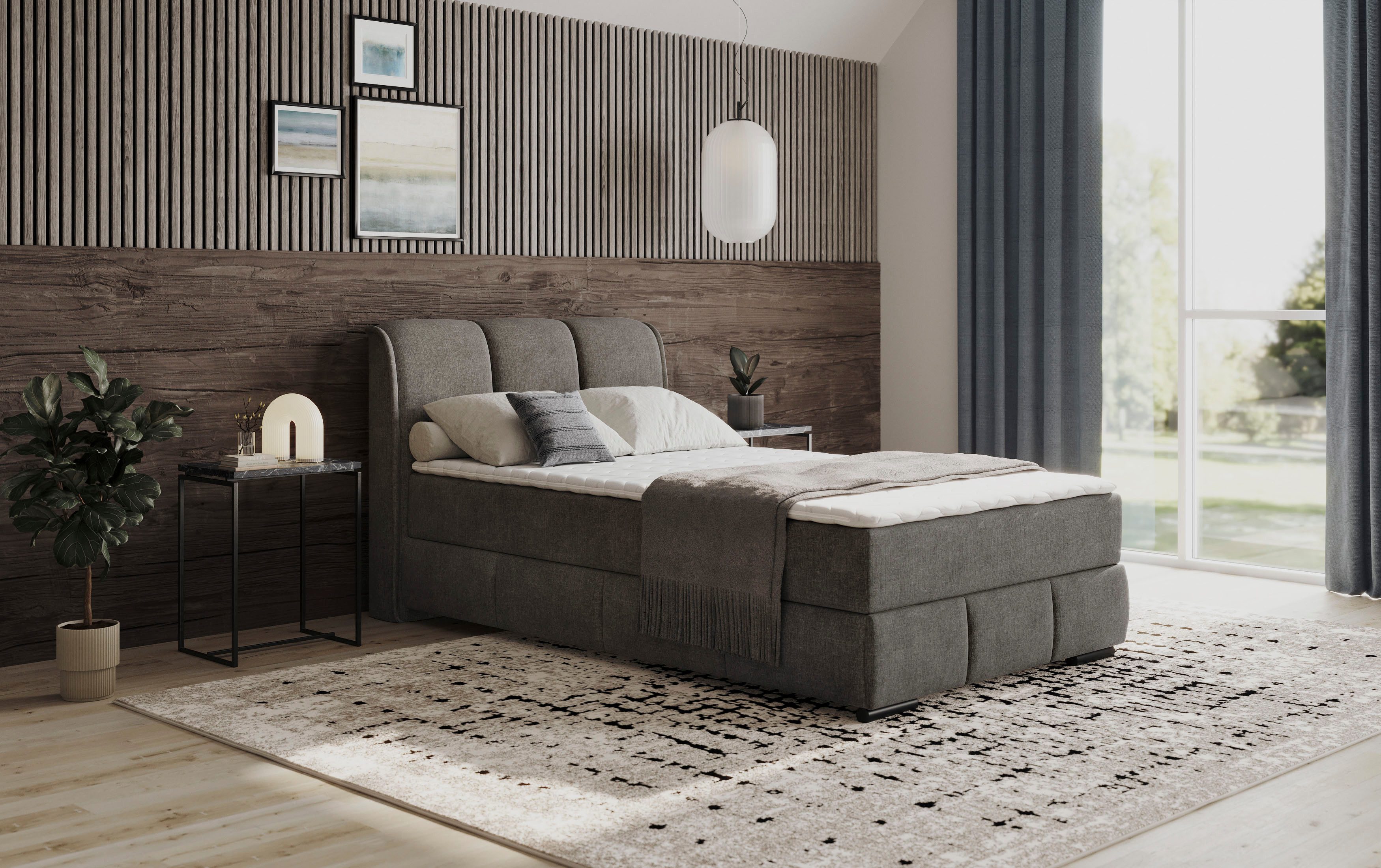INOSIGN Boxspring Bethany met bedkist, incl. matras Topmatras en sierkussen, in verschillende hardheden beschikbaar boxsprings grijs