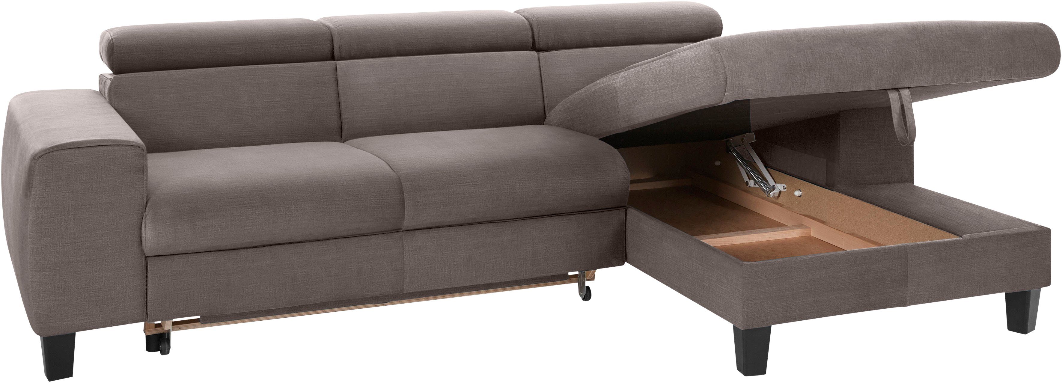 COTTA Hoekbank Morven L-vorm met hoofdeindeverstelling keuze met bedfunctie, bedlade & draadloze oplader