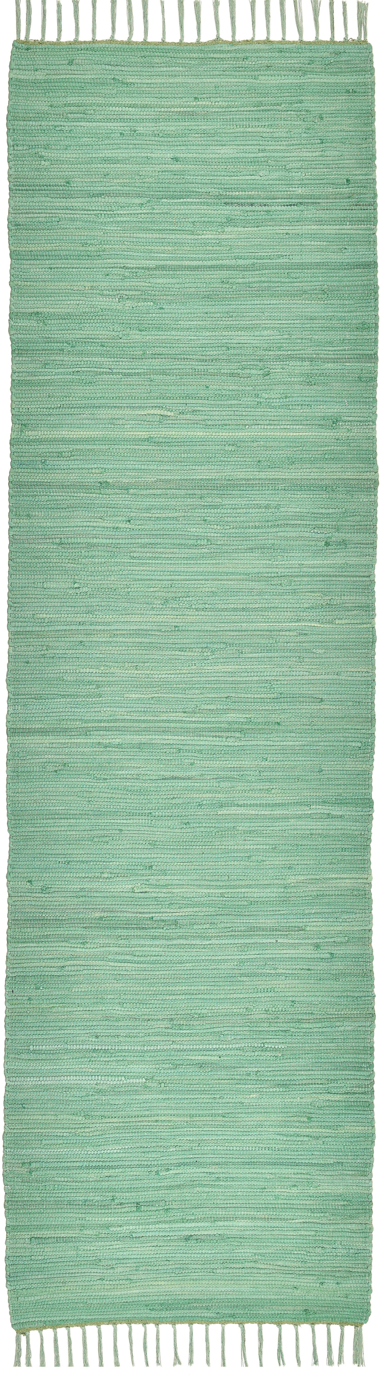 THEKO Loper Happy Cotton Fleckerl Handgeweven loper, platweefsel, puur katoen, met de hand geweven, met franje lopers maat 70x250 cm groen