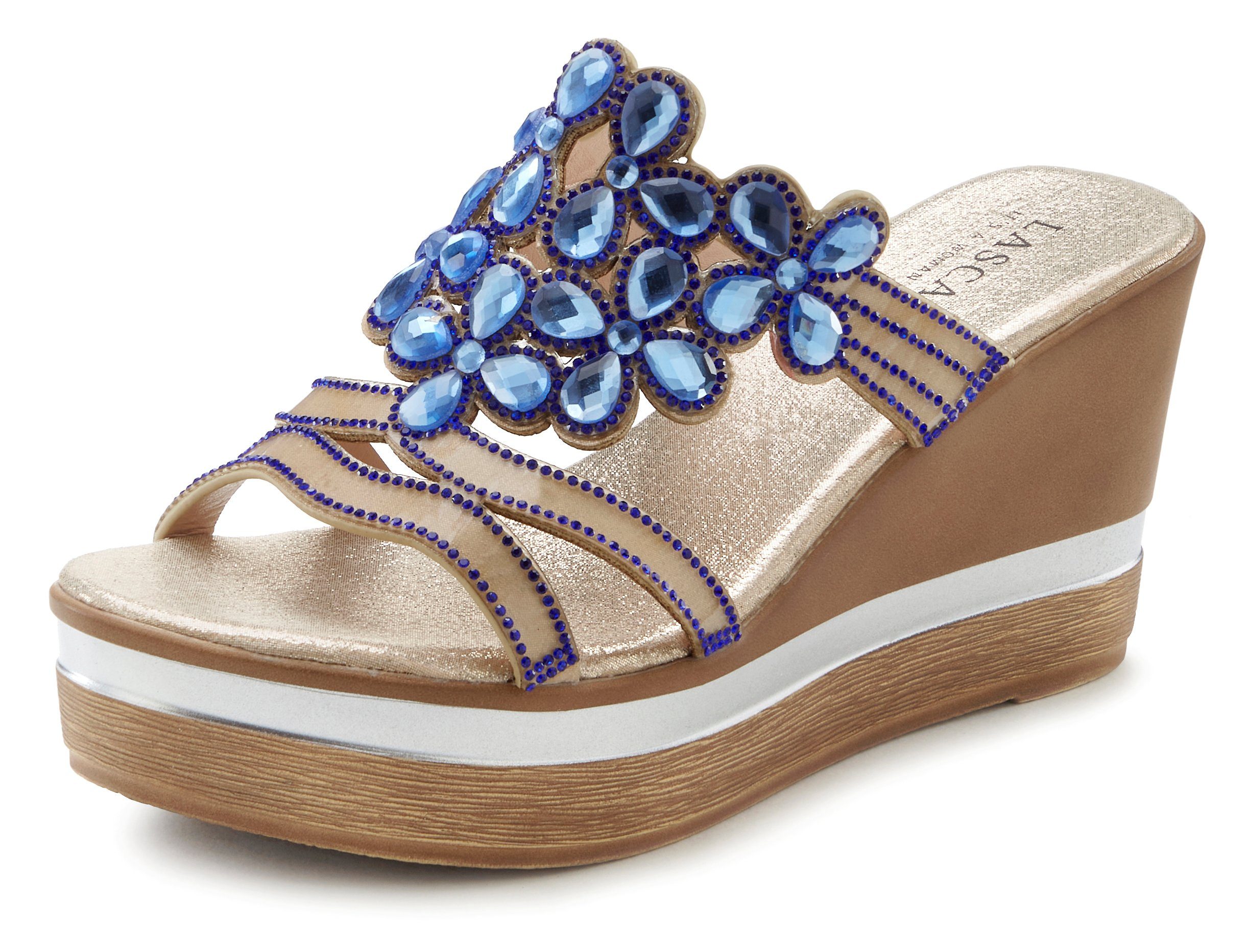 Lascana Slippers Mule, sandaal, open schoen met sleehak en uitgebreide versiering