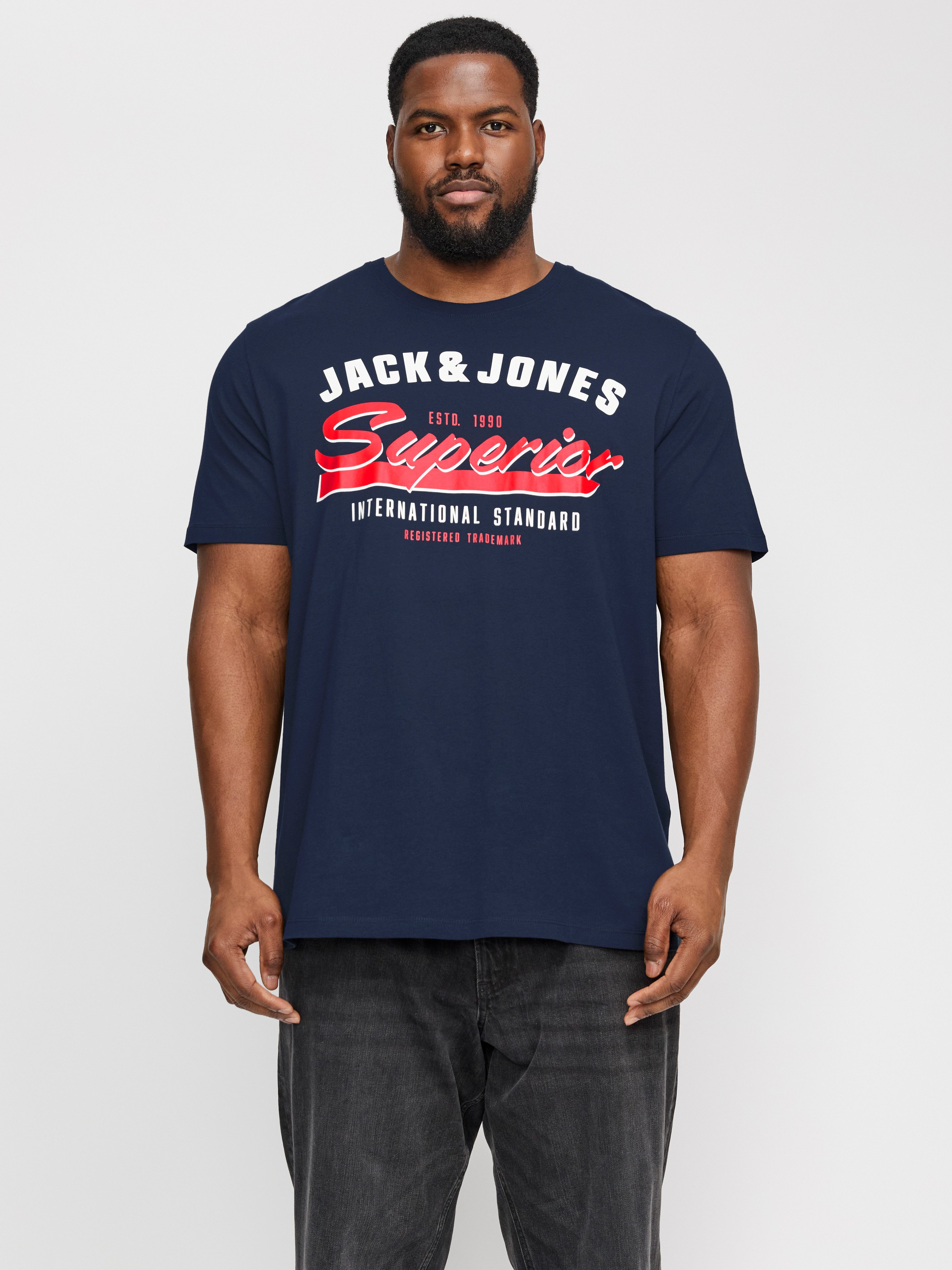 Jack & Jones PlusSize T-shirt JJELOGO TEE SS O-NECK 2 COL AW24 S PLS heren t-shirts maat XXXL blauw