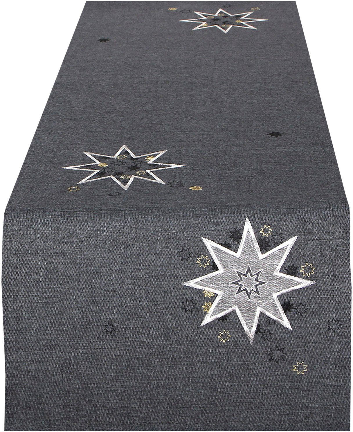 Delindo Lifestyle Tafelloper Kerststerren Glad weefsel, geborduurd (1 stuk)