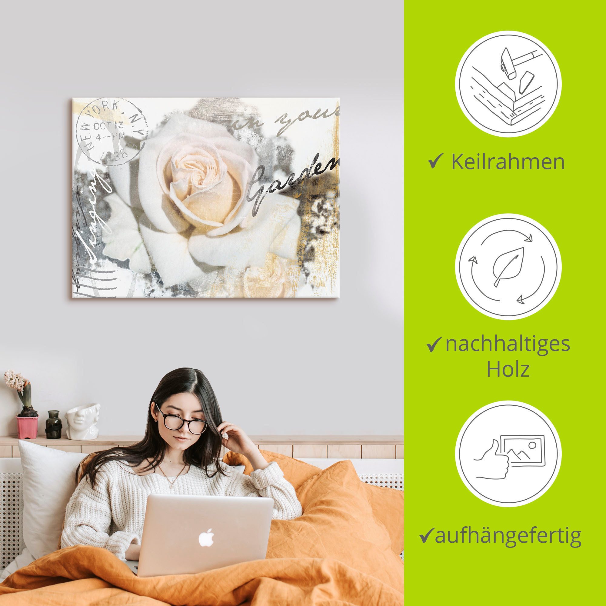 Artland Artprint In letters - roos als artprint op linnen, poster, muursticker in verschillende maten