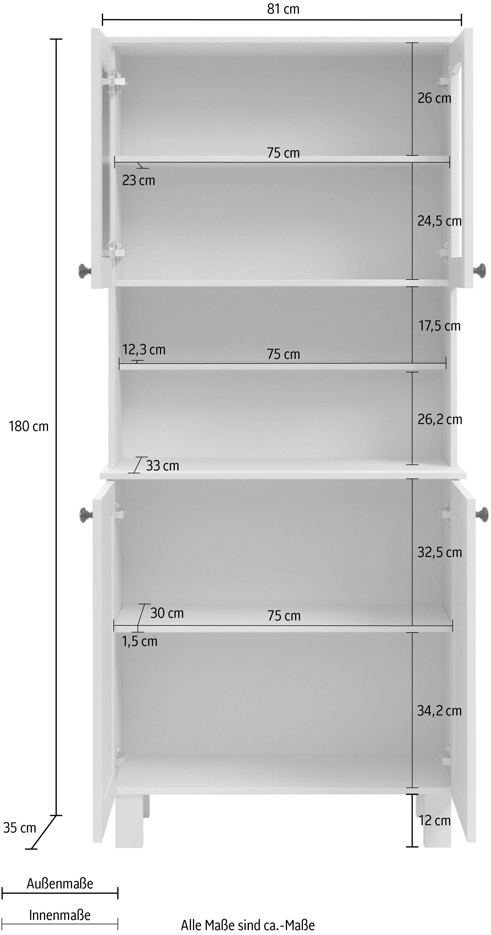 Kochstation Keukenbuffet KS-Osby Massief grenen, breedte 81 cm, 4 deuren (1 stuk)