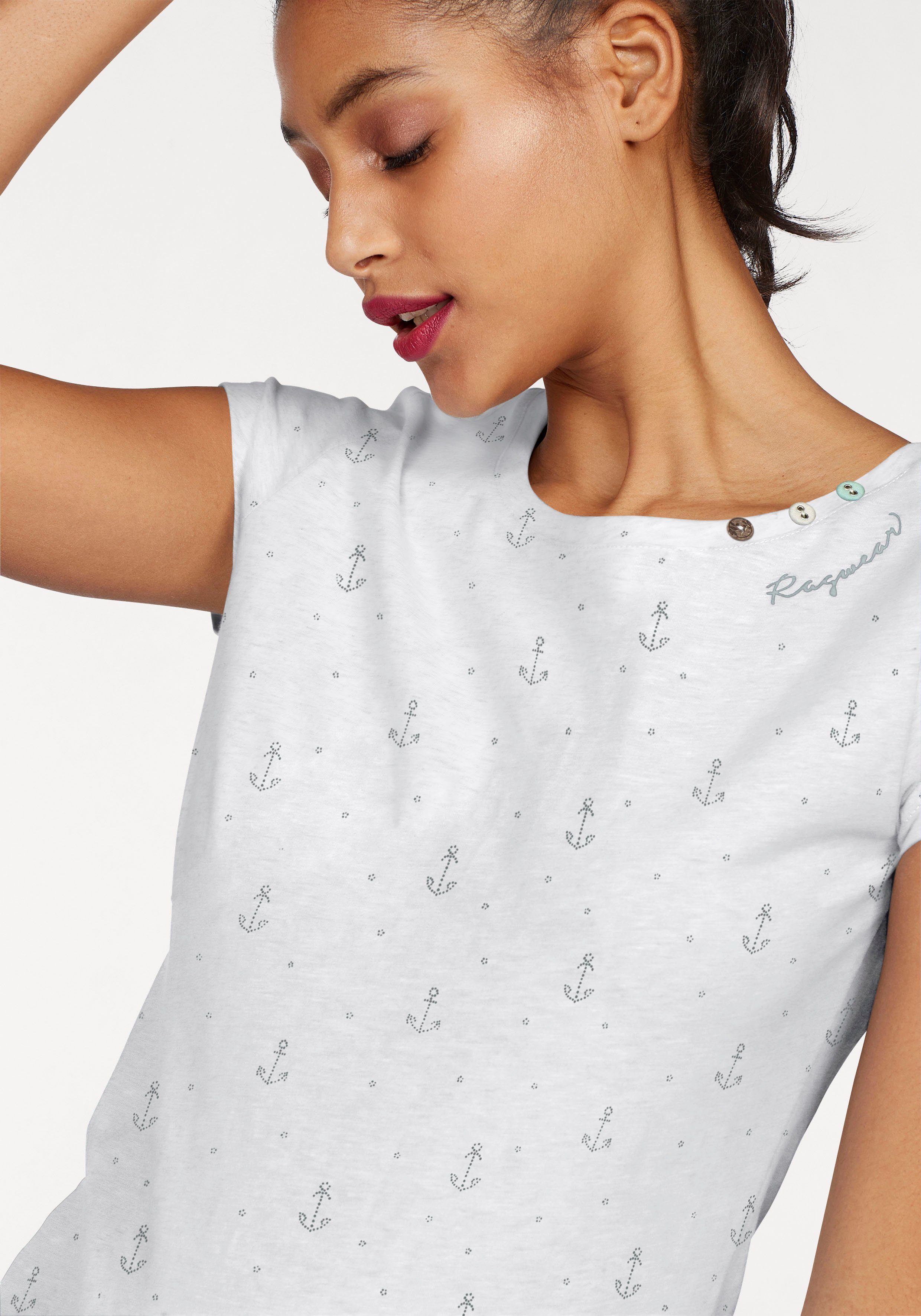 Ragwear T-shirt FLORAH A ORGANIC O met maritieme anker-print all-over