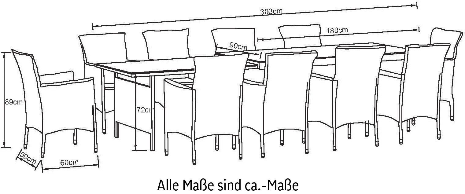 KONIFERA Tuin-eethoek Milaan Polyrotan, staal, bruin (set, 31-delig)