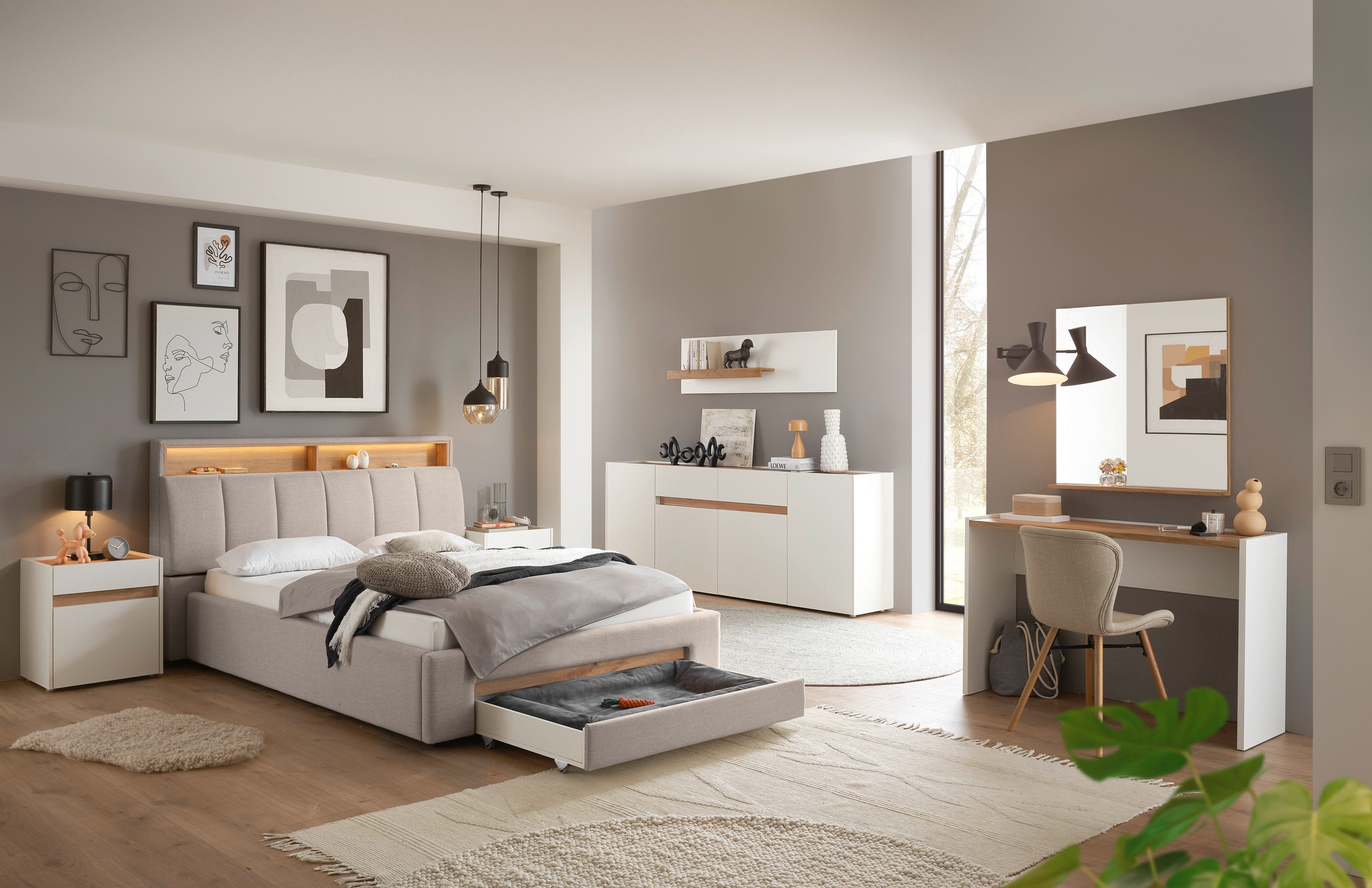 INOSIGN Gestoffeerd bed CiTY/GiRON,, gepolsterd opbergbed, met LED-verlichting Bedkisten met hondenbed of als opbergruimte, opklapbare hoofdeinden