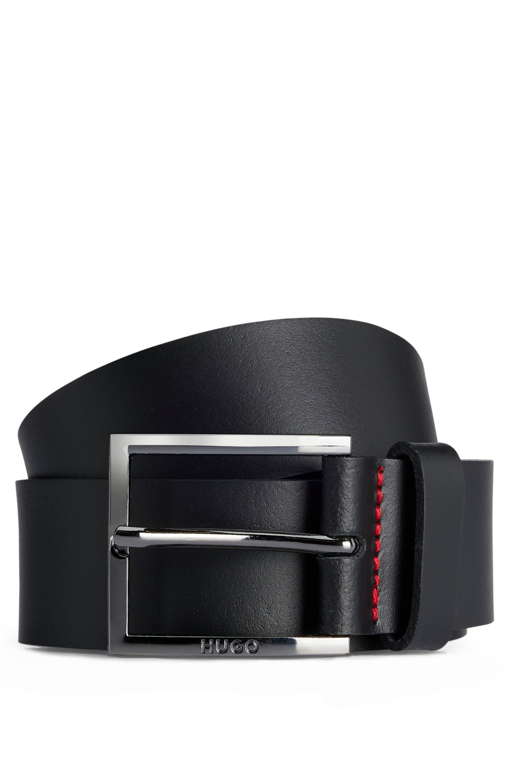 HUGO Leren riem Geek_Sz35 met contrasterende naden en subtiele metalen sluiting