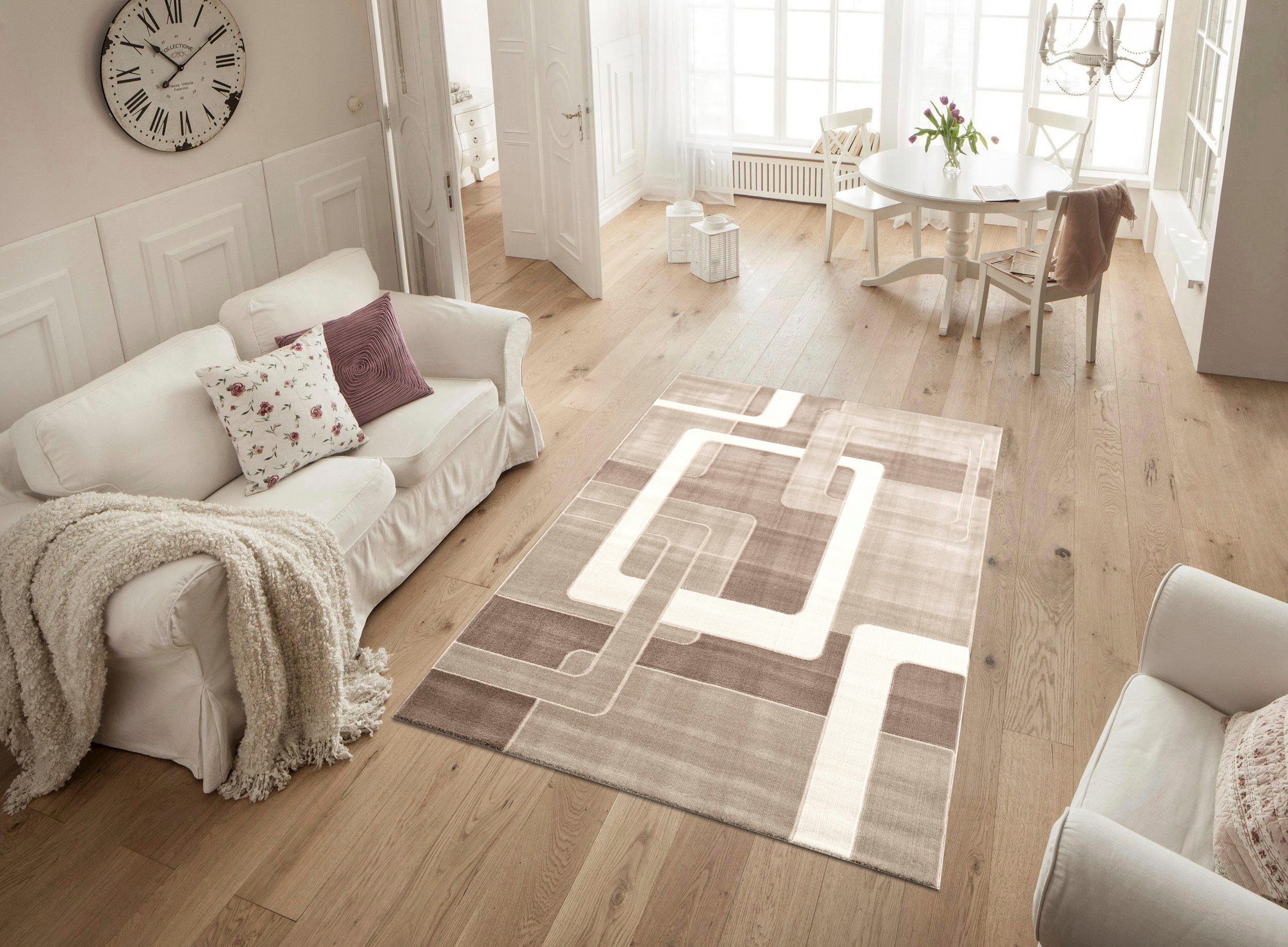 Home affaire Vloerkleed Anesa met een met de hand gesneden reliëfpatroon, plat, korte pool, elegant
