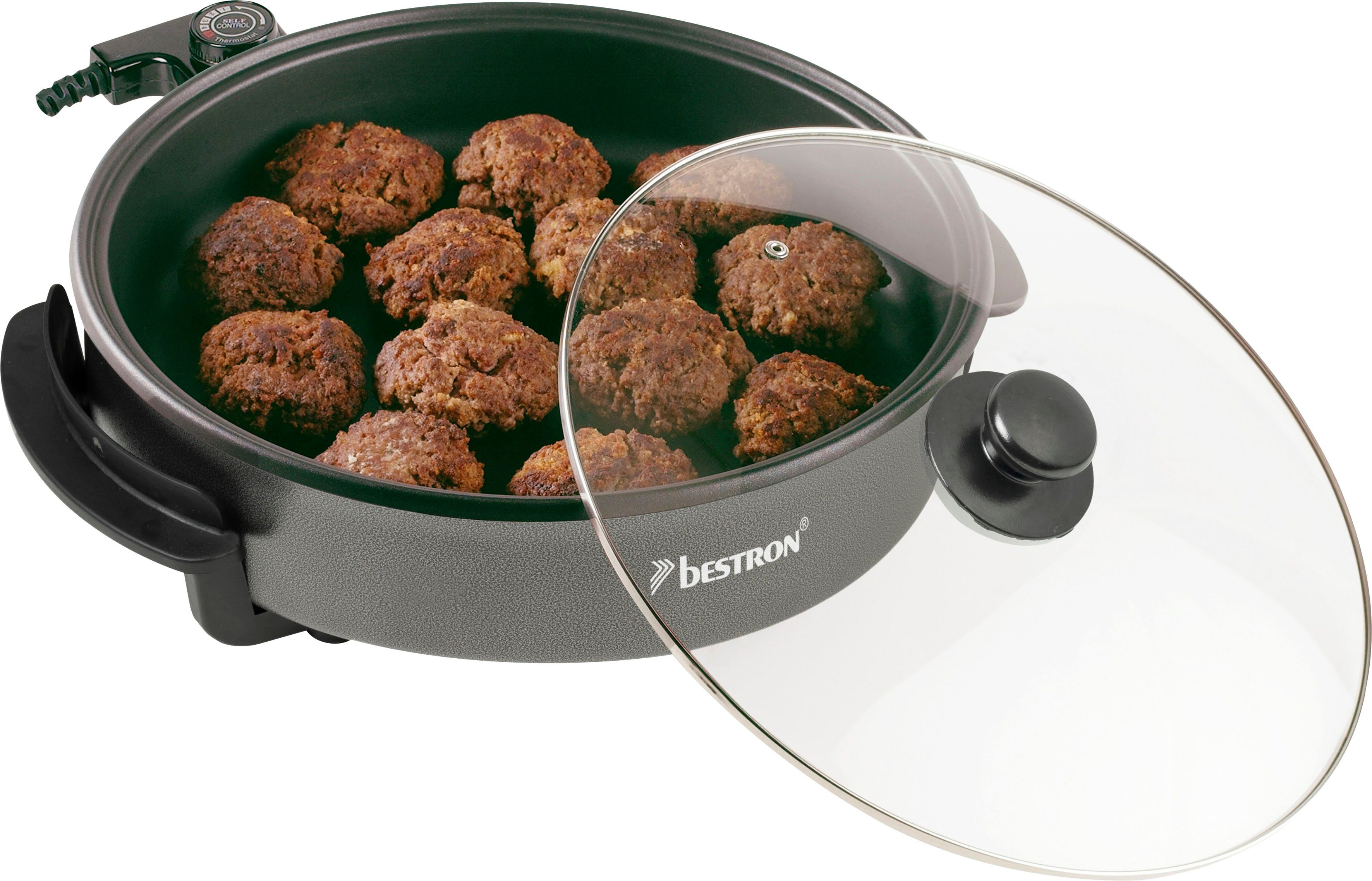 bestron Elektrische multipan Multifunctionele XXL-pan met glazen deksel, antiaanbaklaag, zwart