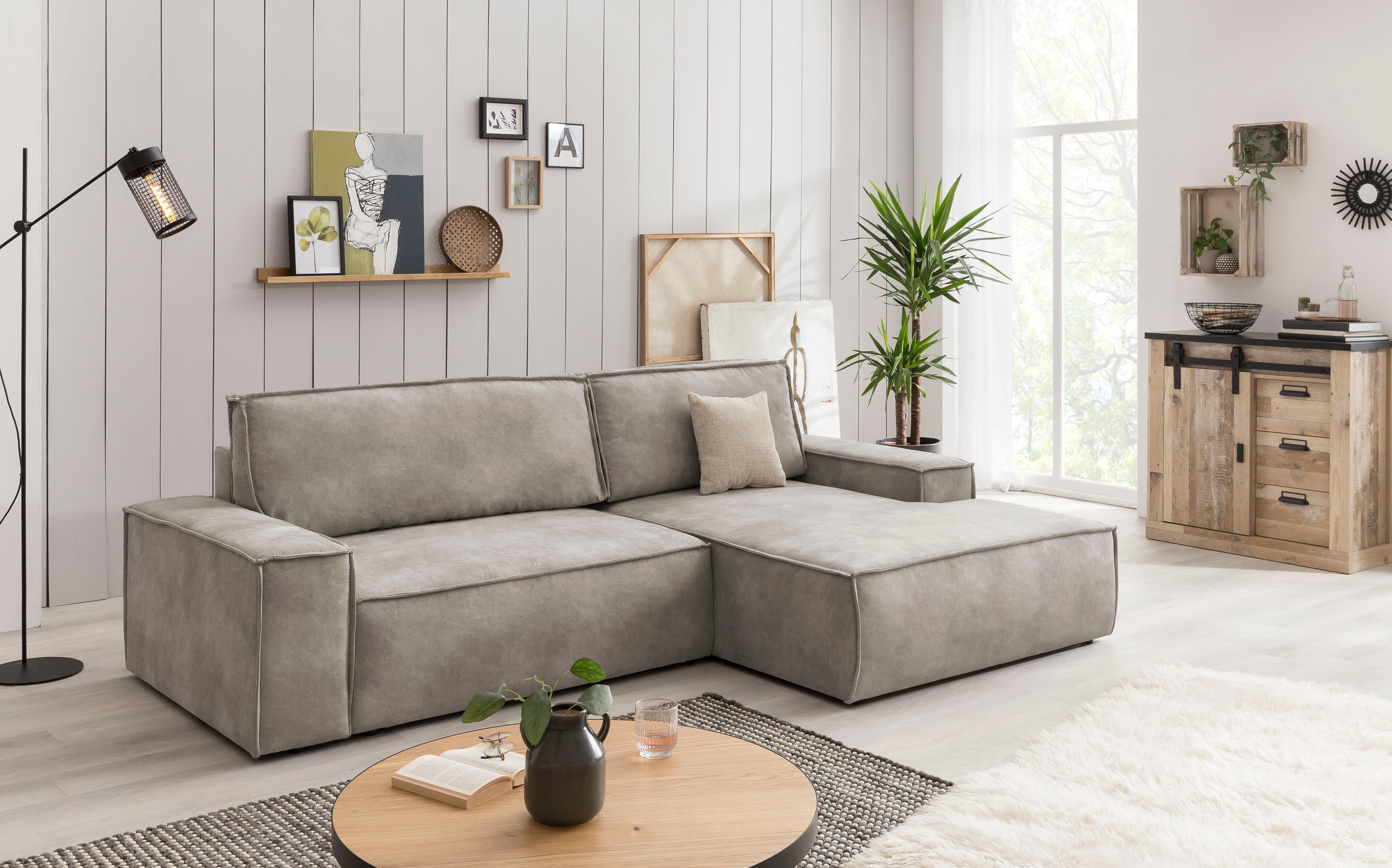 Home affaire Hoekbank SHERWOOD bedbank 267 cm, L-model, Slaapfunctie met bedlade (210x136 cm), cord, vintage, fluweel