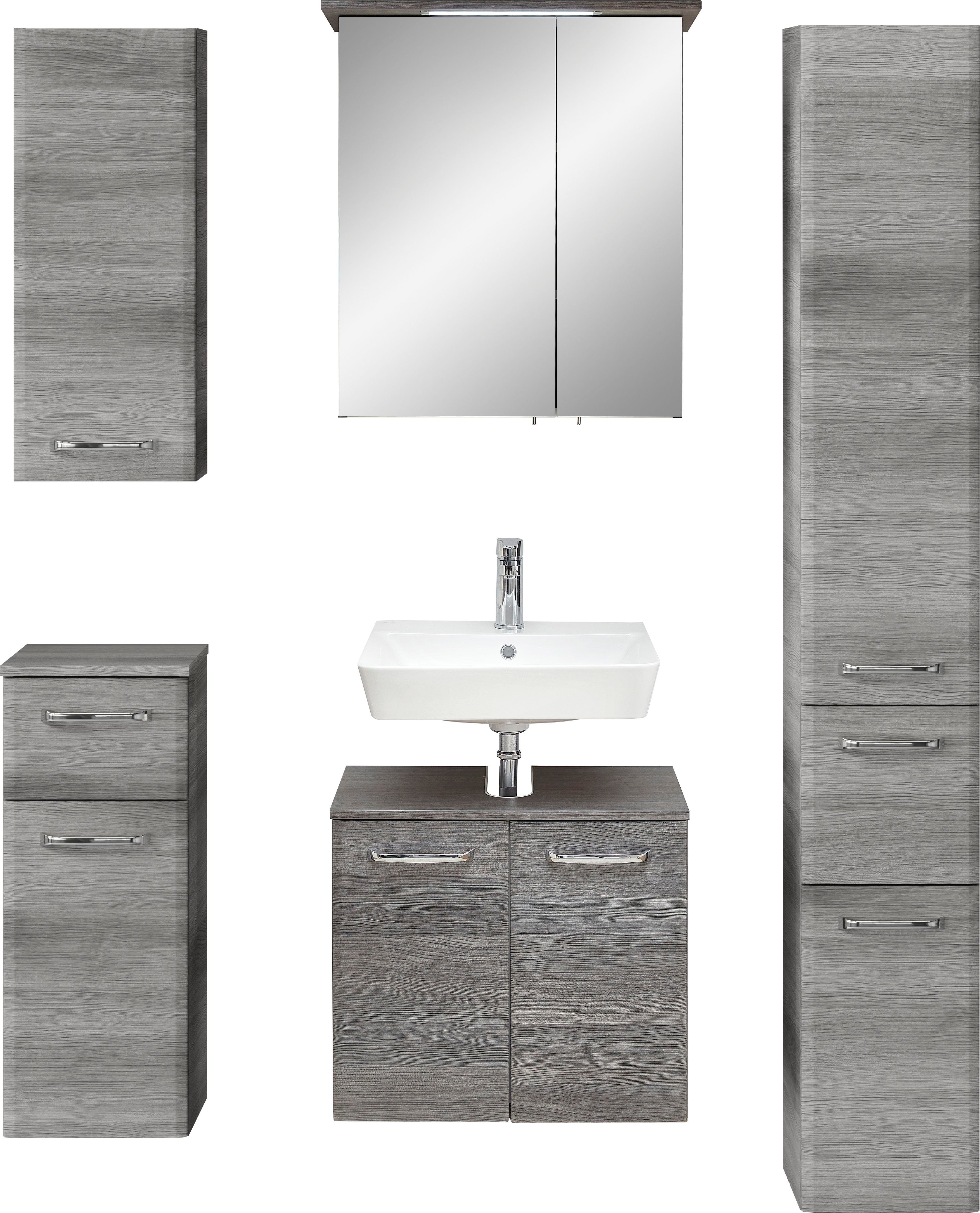 Saphir Badkamerserie Quickset 328 5-delig, wastafelonderkast met LED-spiegelkast Badkamer set incl. deurdempers, badkast, zonder wastafel, 8 deuren