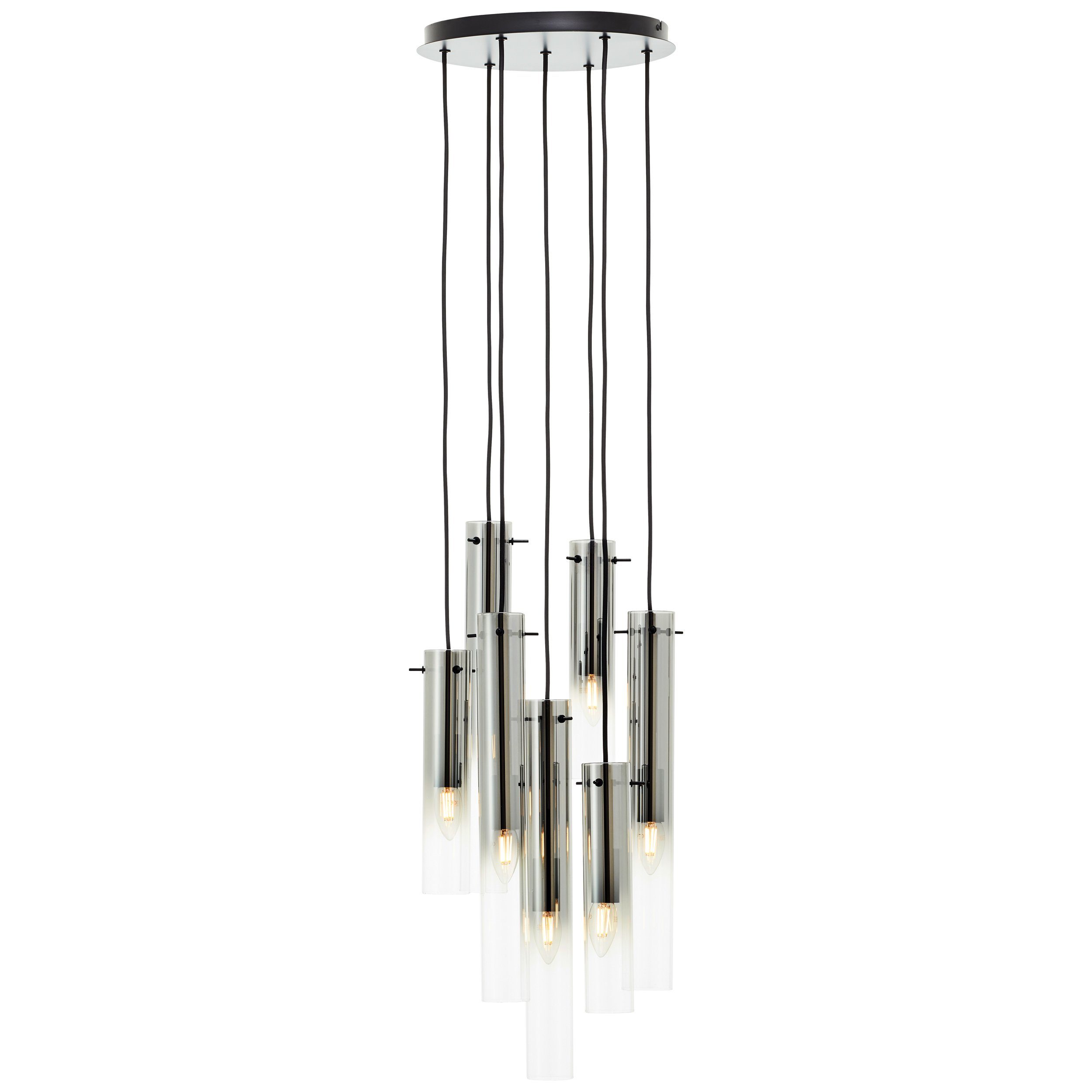Brilliant Leuchten Hanglamp Glasini 199 x 32 cm, 7 x e14, inkortbaar, metaal/rookglas, mat zwart