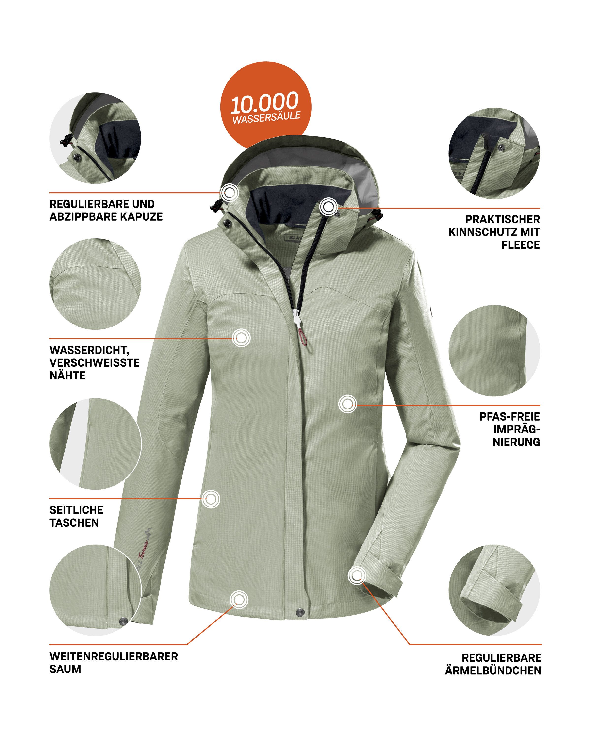 Killtec Outdoorjack KOS 133 WMN JCKT Water- en winddichte damesjack met afneembare capuchon, PFAS-vrij