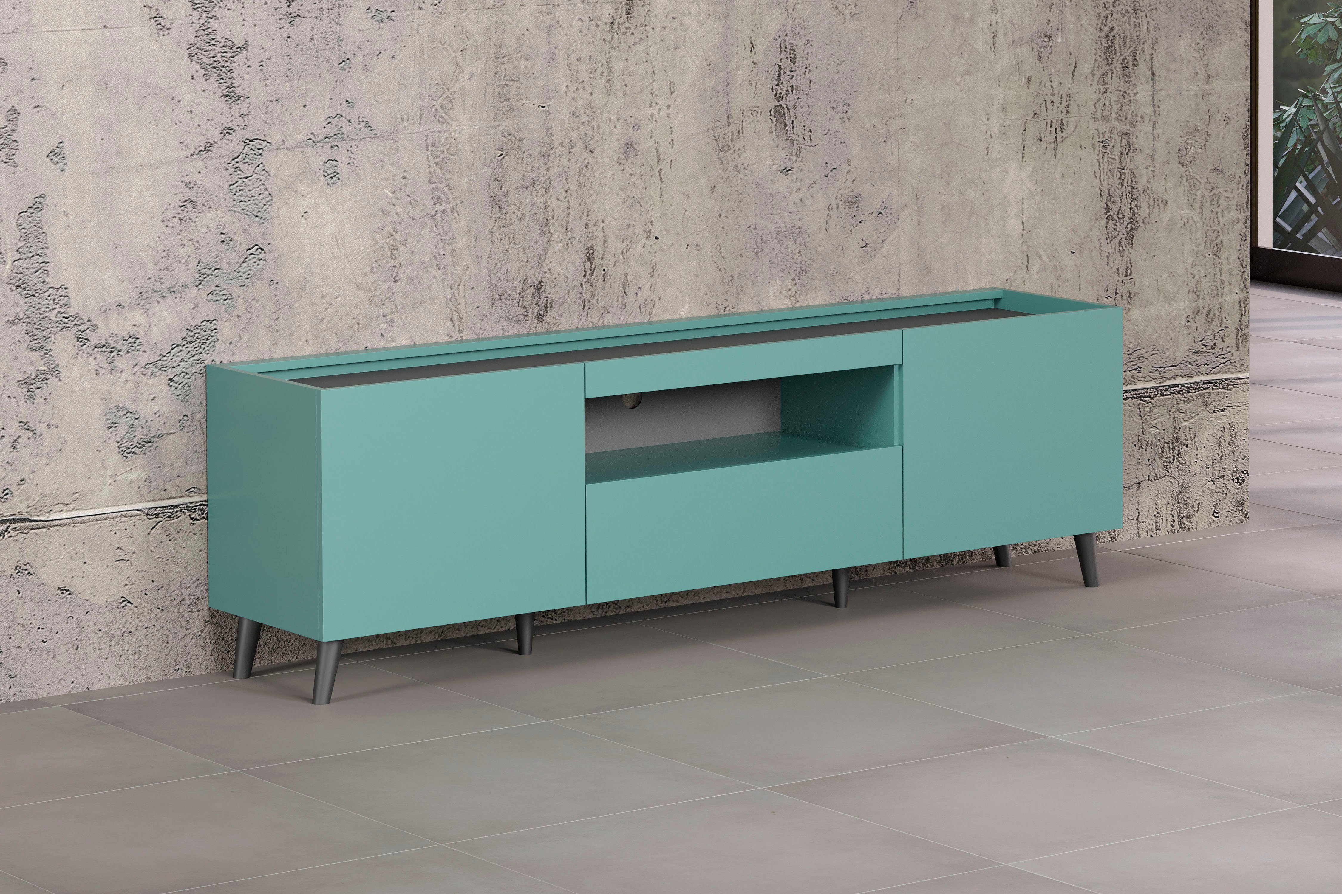 andas Tv-meubel Mikkeline mat, bxh: ca. 181 x 60 cm, tv-kast, blauw, turquoise (1 stuk)