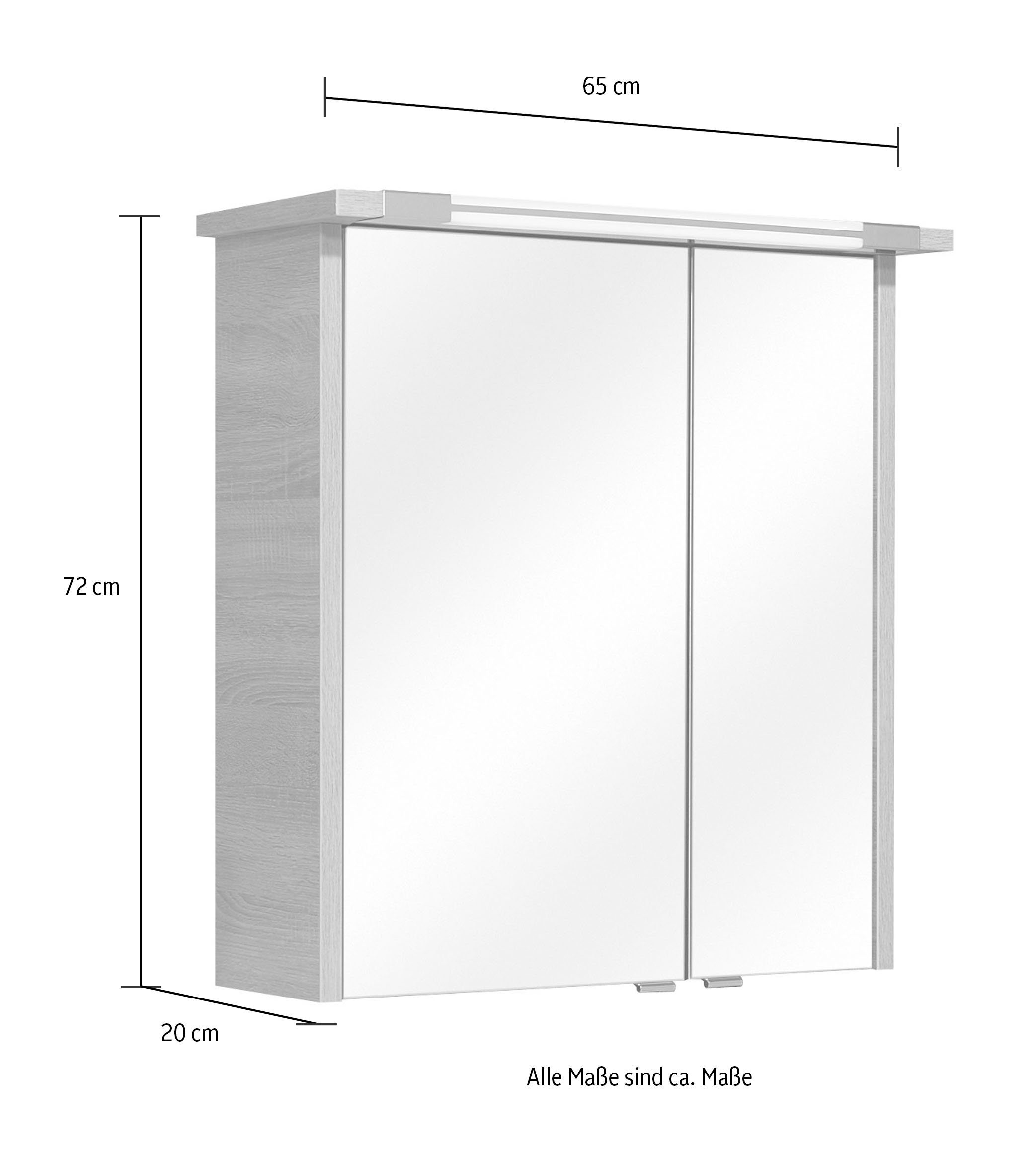Saphir Spiegelkast Quickset 382 Badkamermeubel, 2 spiegeldeuren, 2 legplanken, 65 cm breed