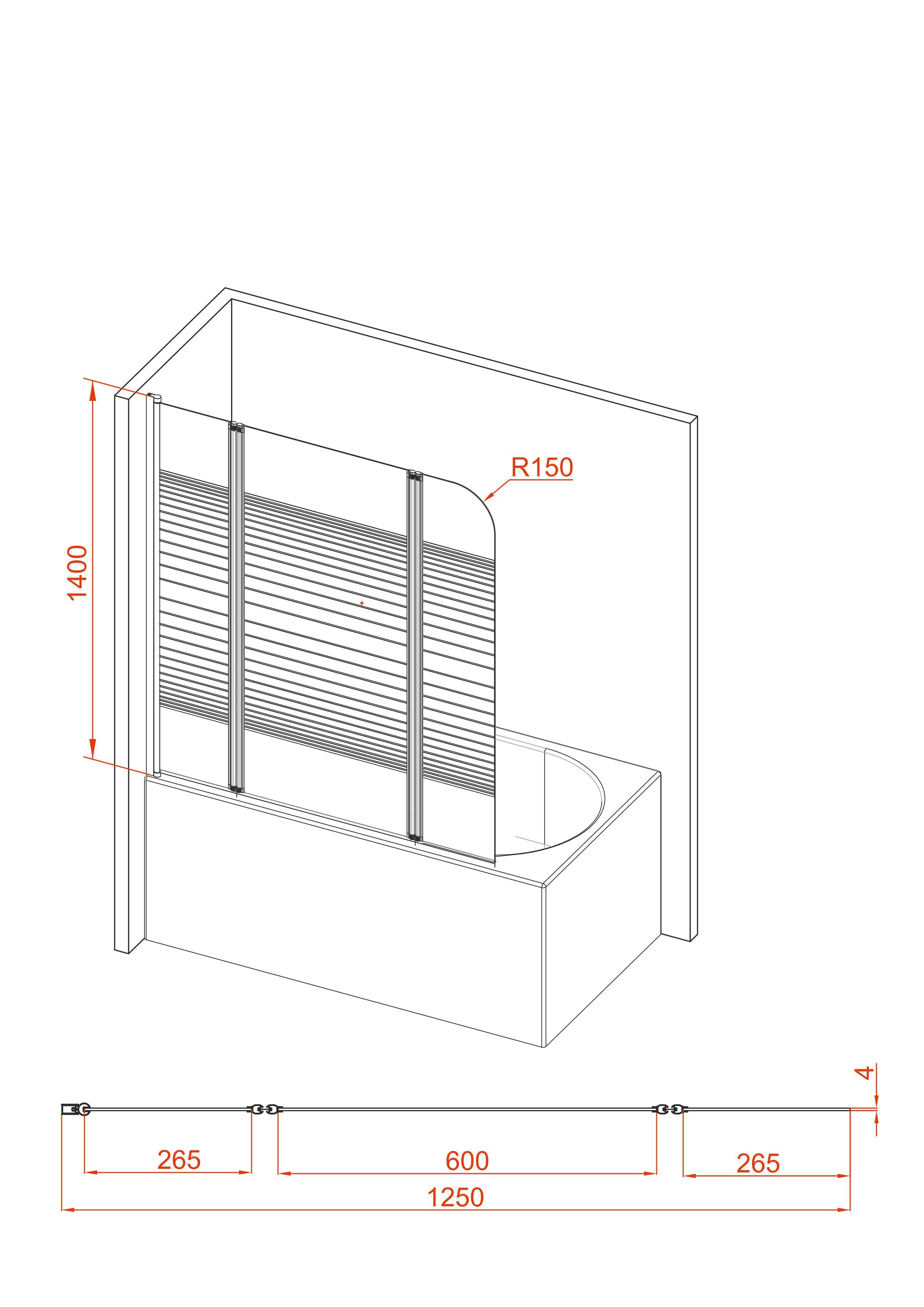 Marwell Badscherm White stripes met bescherming tegen inkijk, breedte: 125 cm, 125 cm x 3 cm (3-delig)