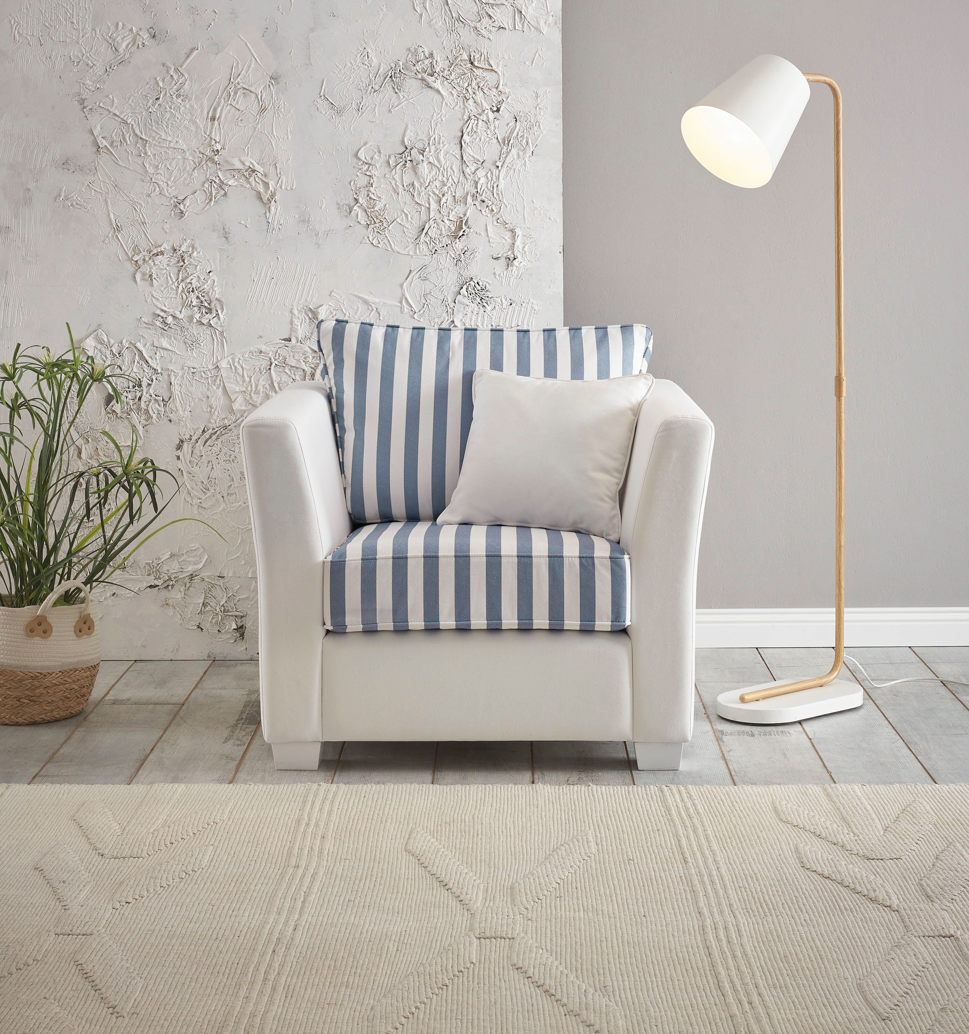 Home affaire Fauteuil California maritieme landelijke stijl, fauteuil met witgelakte houten poten