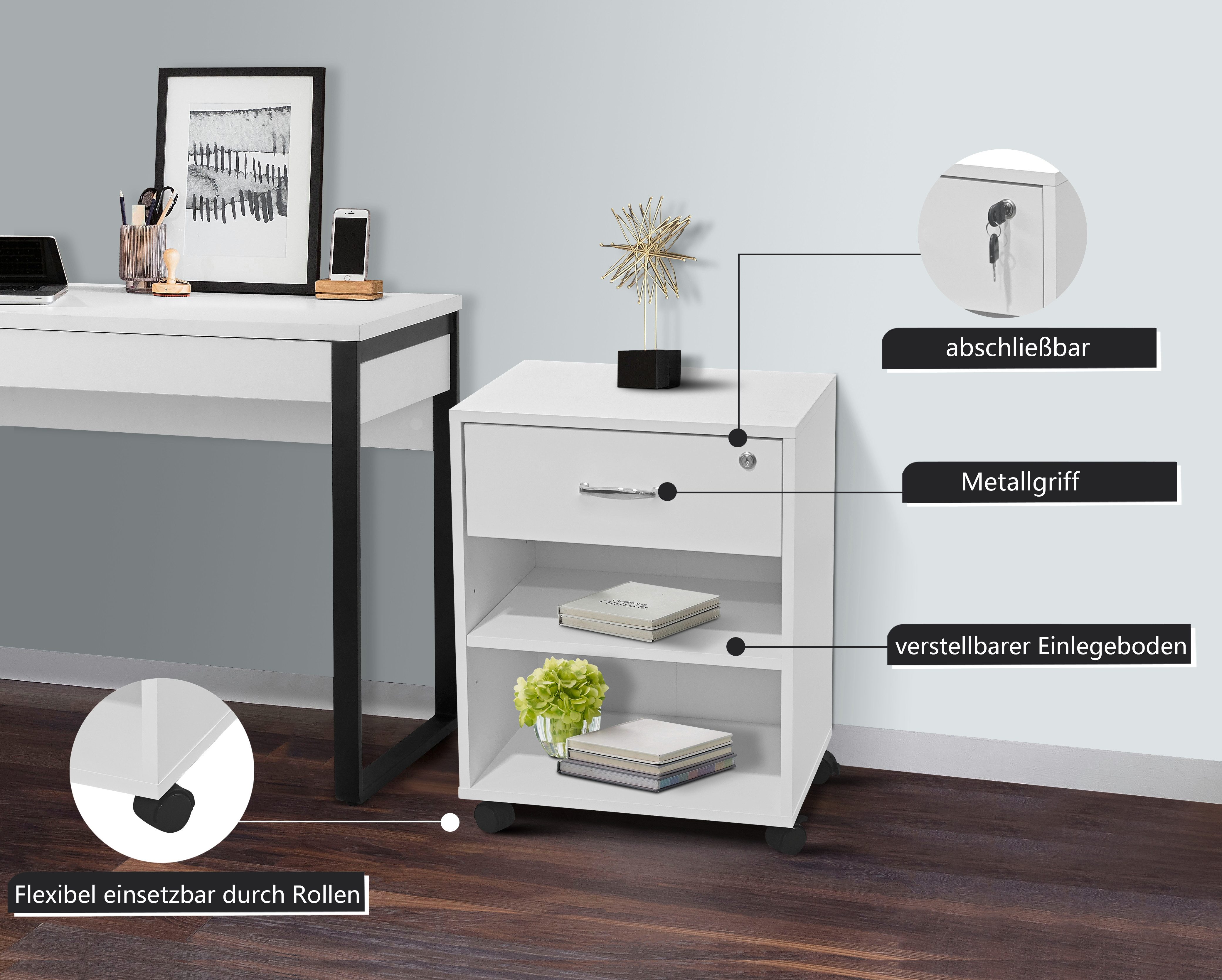 INOSIGN Kastje op wieltjes Dranoel Kantoorcontainer, afsluitbaar, metalen handgreep, breedte 45 cm