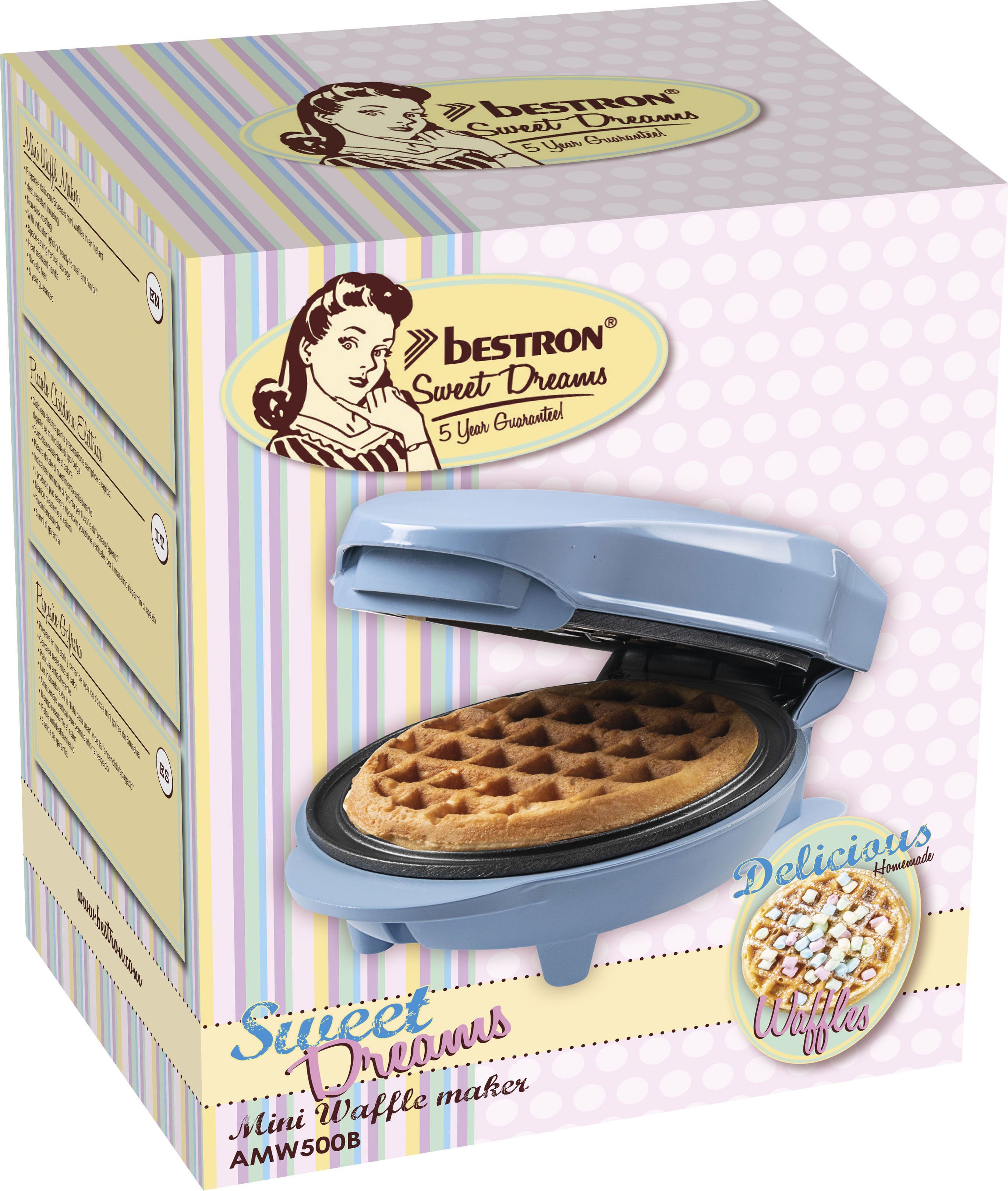 bestron Wafelijzer AMW500 Mini voor klassieke wafels, kleine wafelmaker met antiaanbaklaag