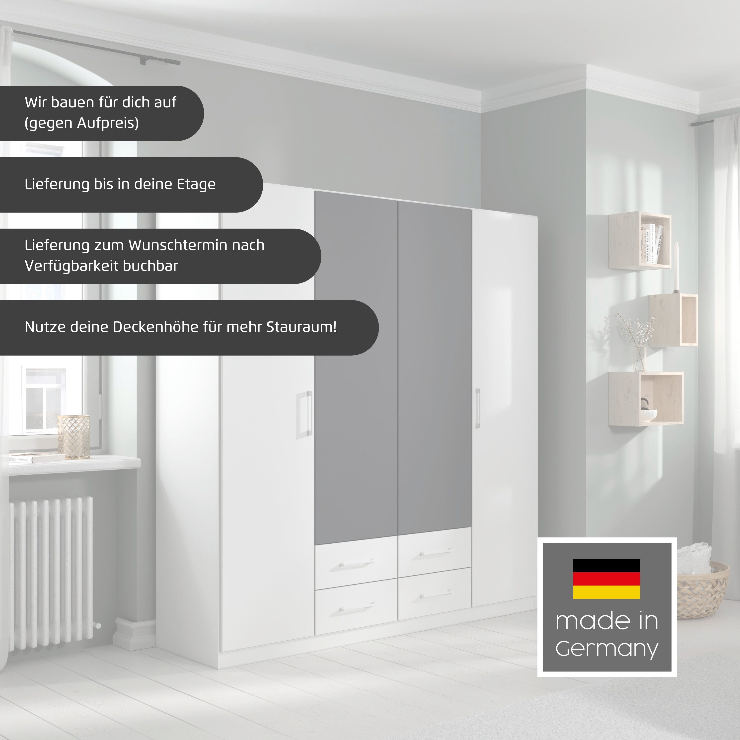 rauch Draaideurkast Kledingkast garderobe KREFELD optioneel met spiegel met 3 greepvarianten, incl. praktische lades made in germany