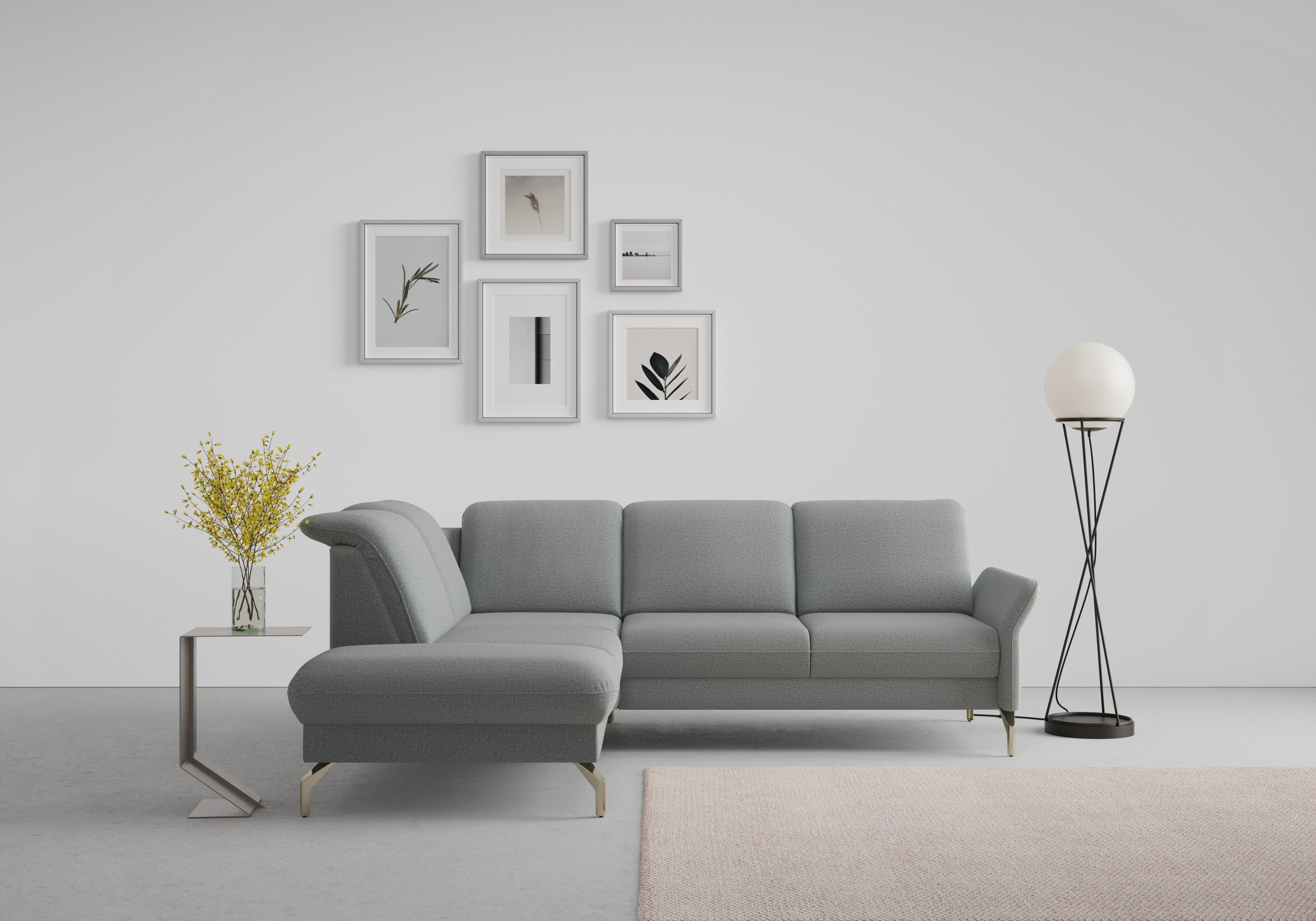 sit&more Hoekbank Fashion L-vorm naar keuze met verstelbare hoofdsteun, uittrekzitting, motorisch, nikkel poten