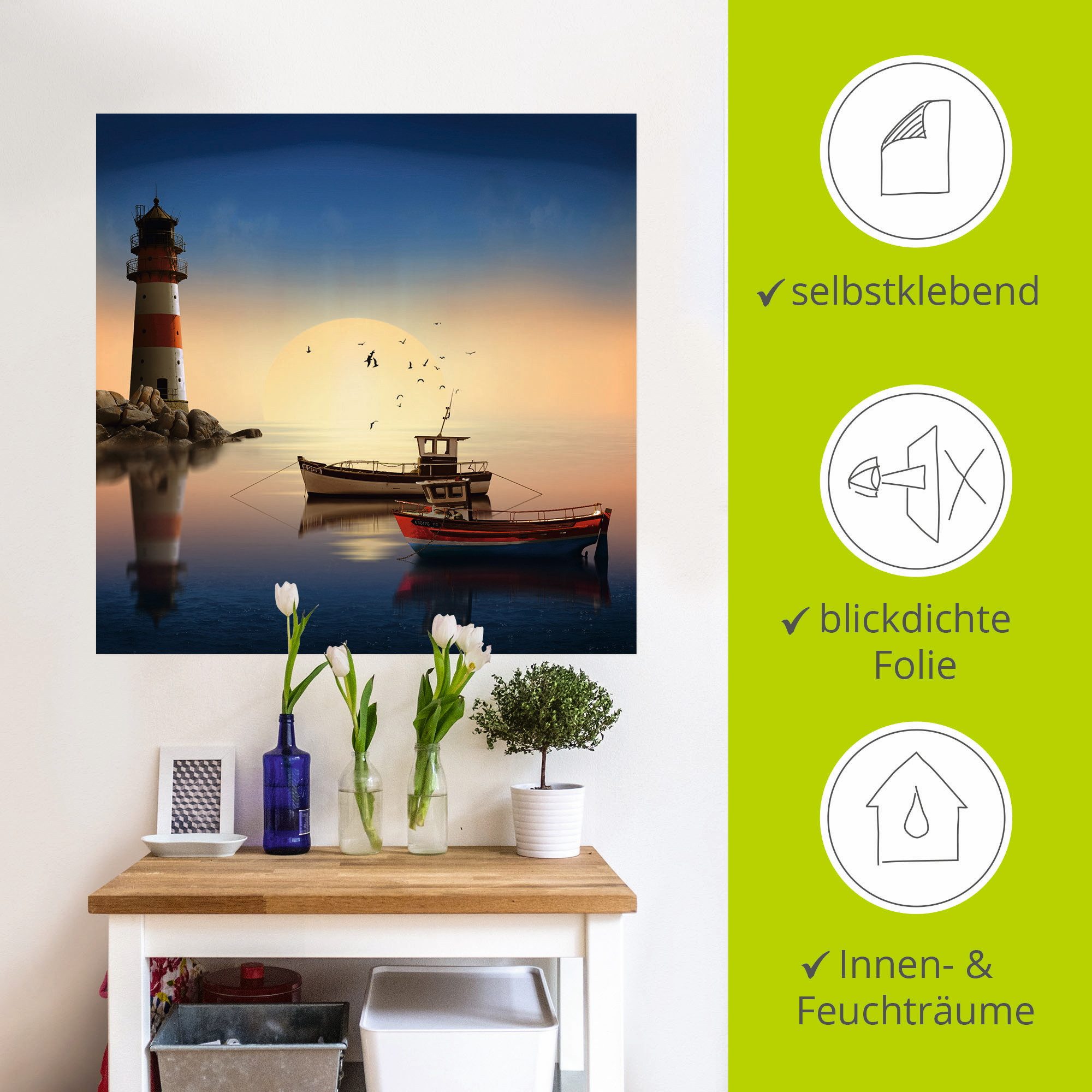 Artland Artprint Kleine haven met vuurtoren als artprint op linnen, muursticker in verschillende maten