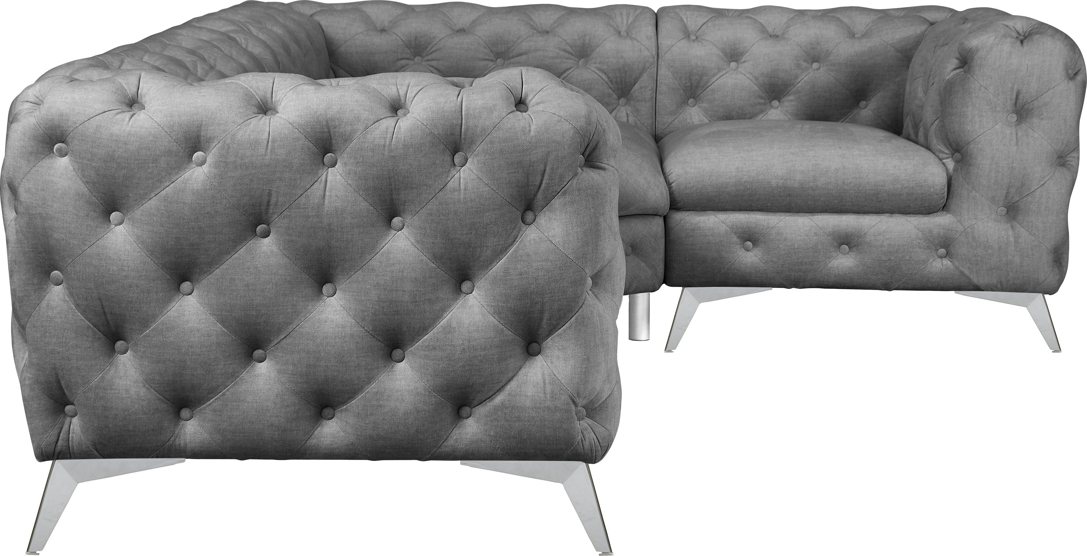 Leonique Chesterfield-bank Glynis L-vorm luxueuze capitonnage, moderne chesterfield look, kleur van de poten ter keuze