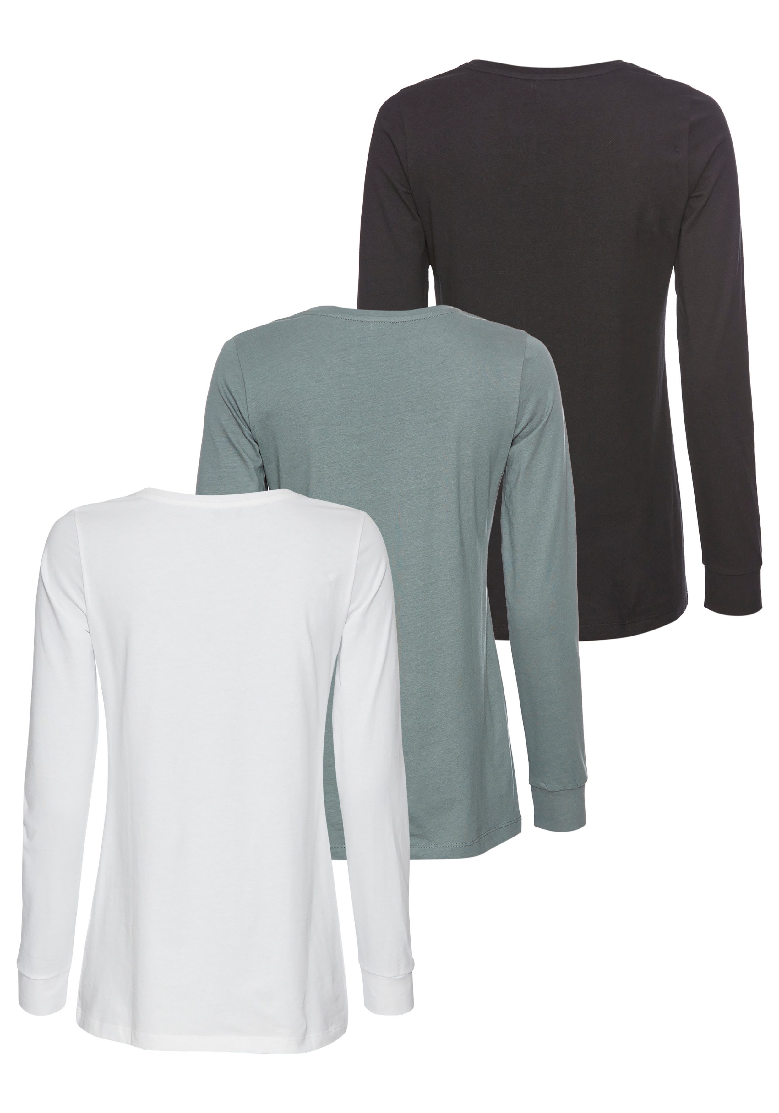 Laura Scott Shirt met lange mouwen met ribbels aan de mouwafwerking - nieuwe collectie (Set van 3)