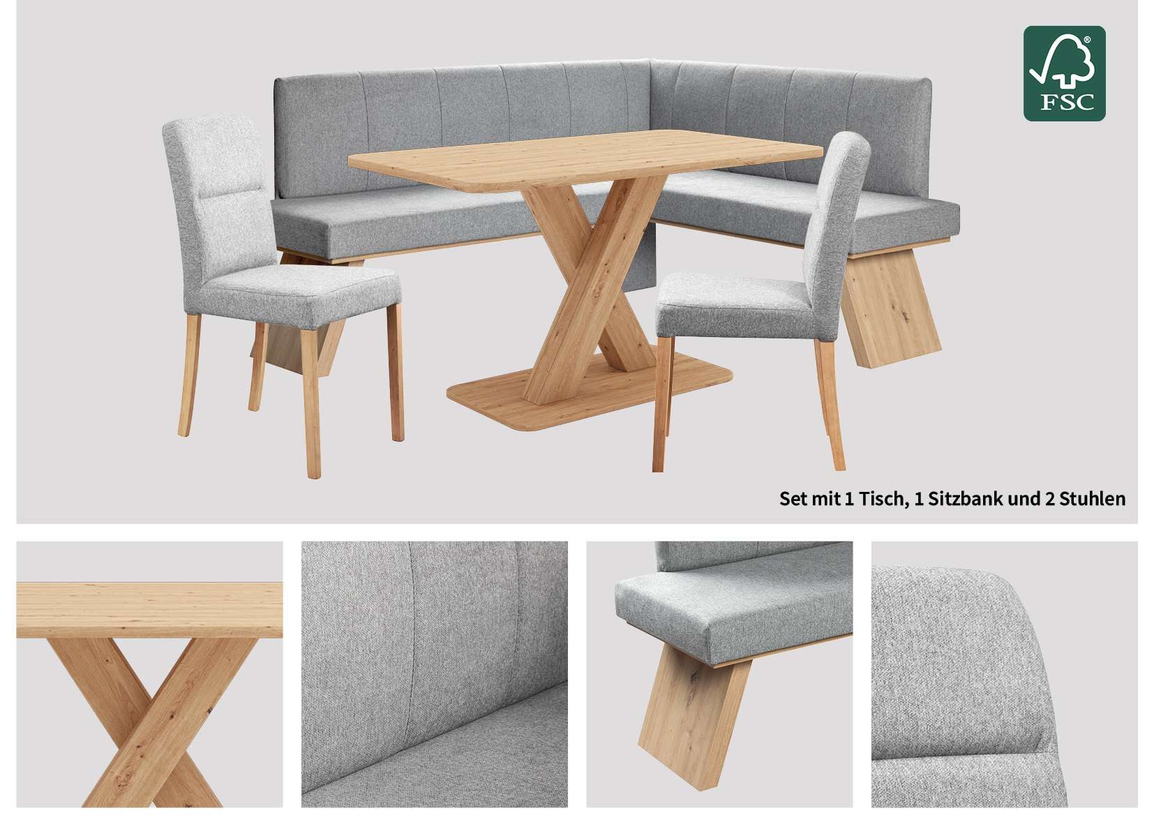 Home affaire Eethoek Nina Eetkamer zitgroep stoelen tafel en bank comfortabel gepolsterd (4-delig)