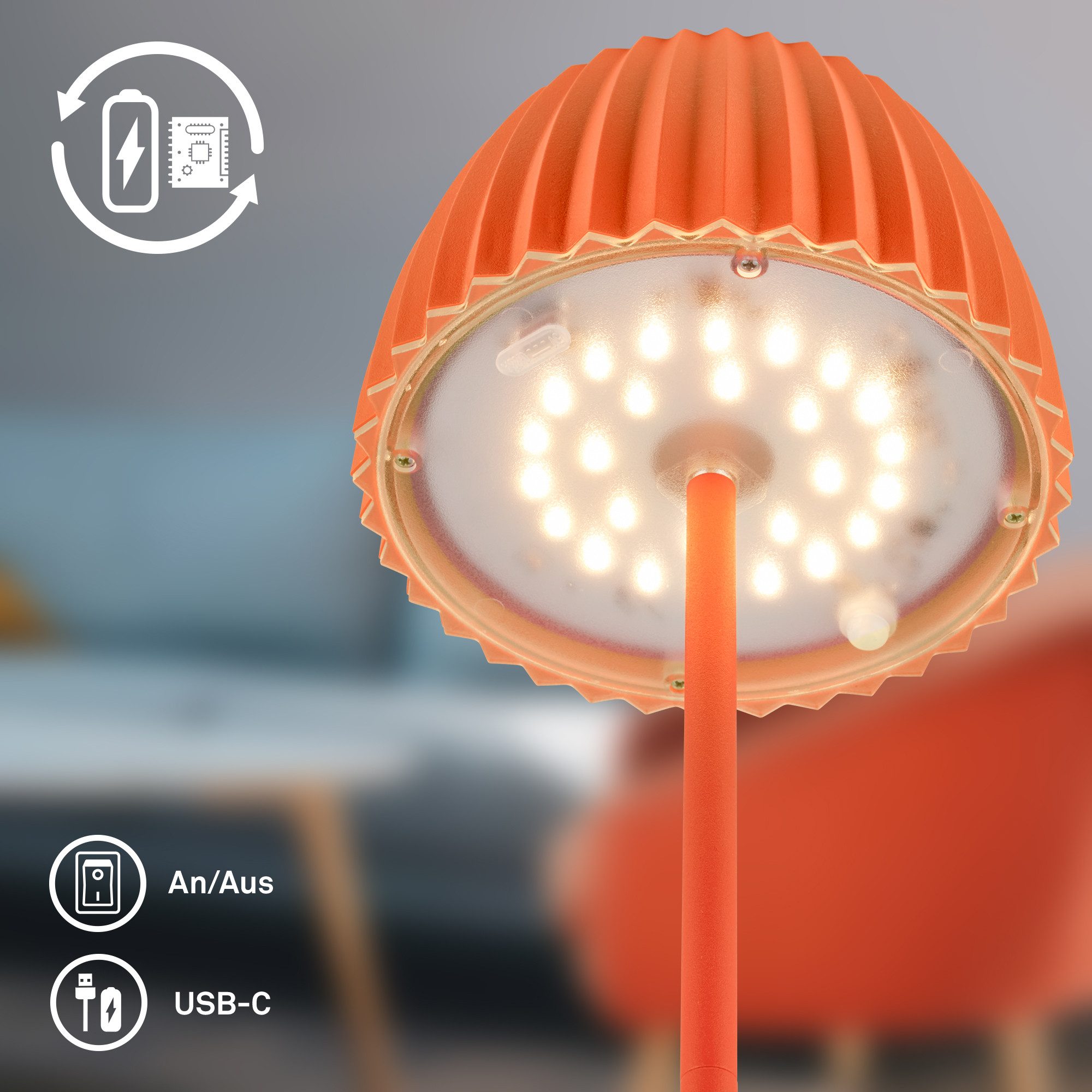 Briloner Leuchten Led-tafellamp Accu LED tafellamp, oranje
