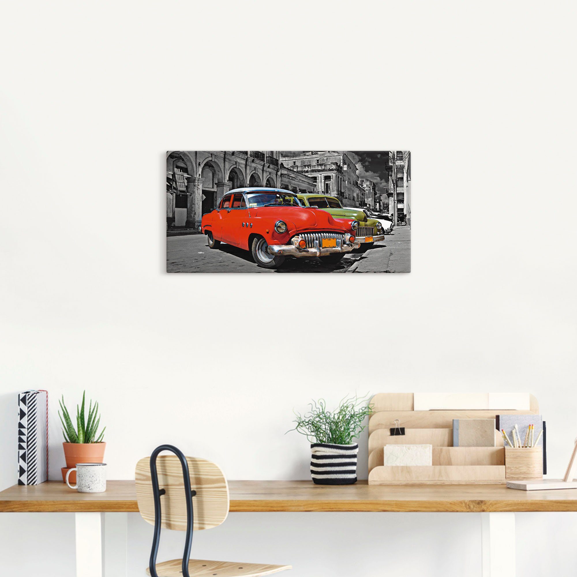 Artland Artprint Aanzicht van kleurrijke havanna auto’s als artprint van aluminium, artprint op linnen, muursticker, verschillende maten