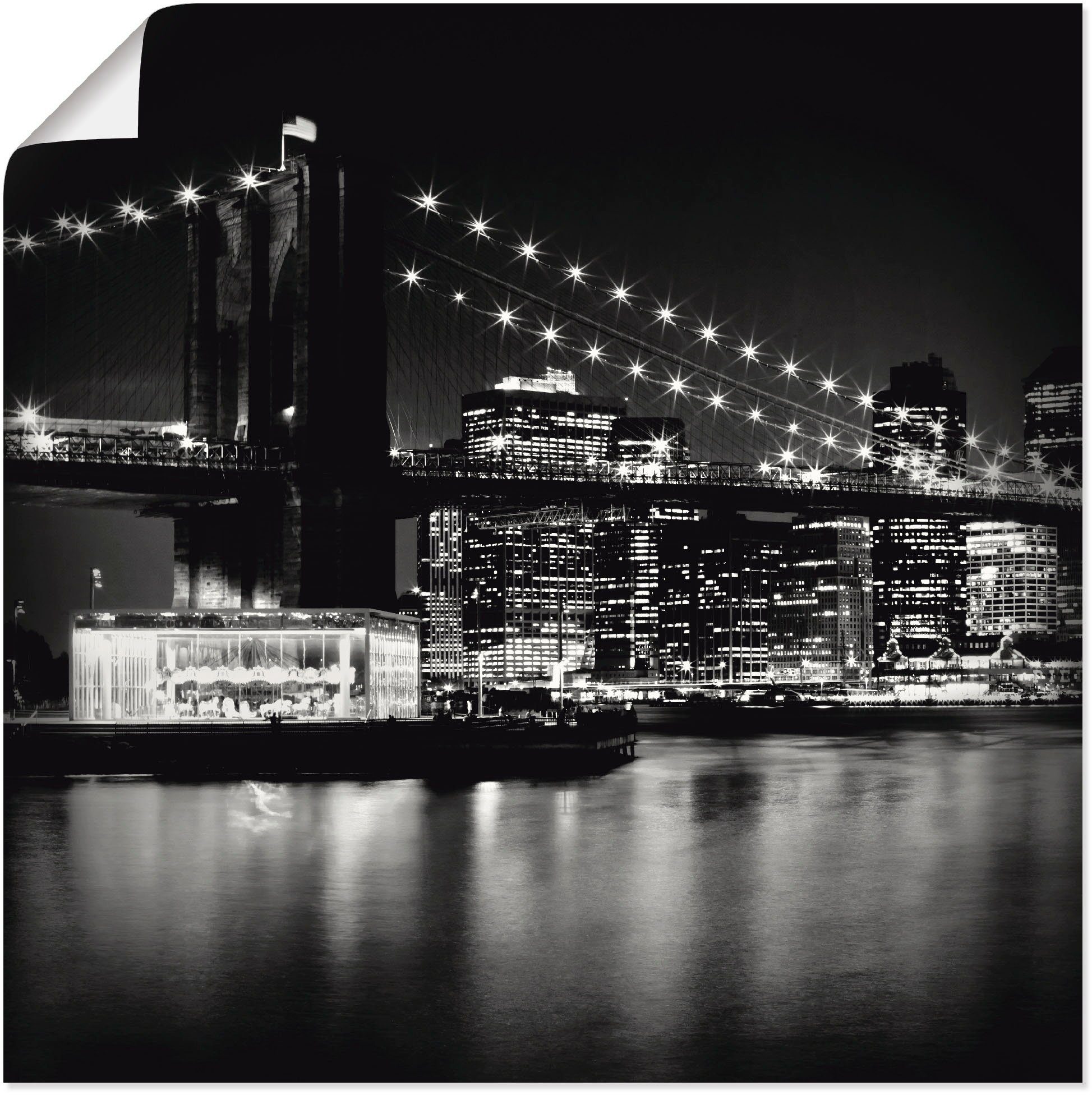 Artland Artprint New York Brooklyn Bridge 's nachts in vele afmetingen & productsoorten - artprint van aluminium / artprint voor buiten, artprint op linnen, poster, muursticker / w