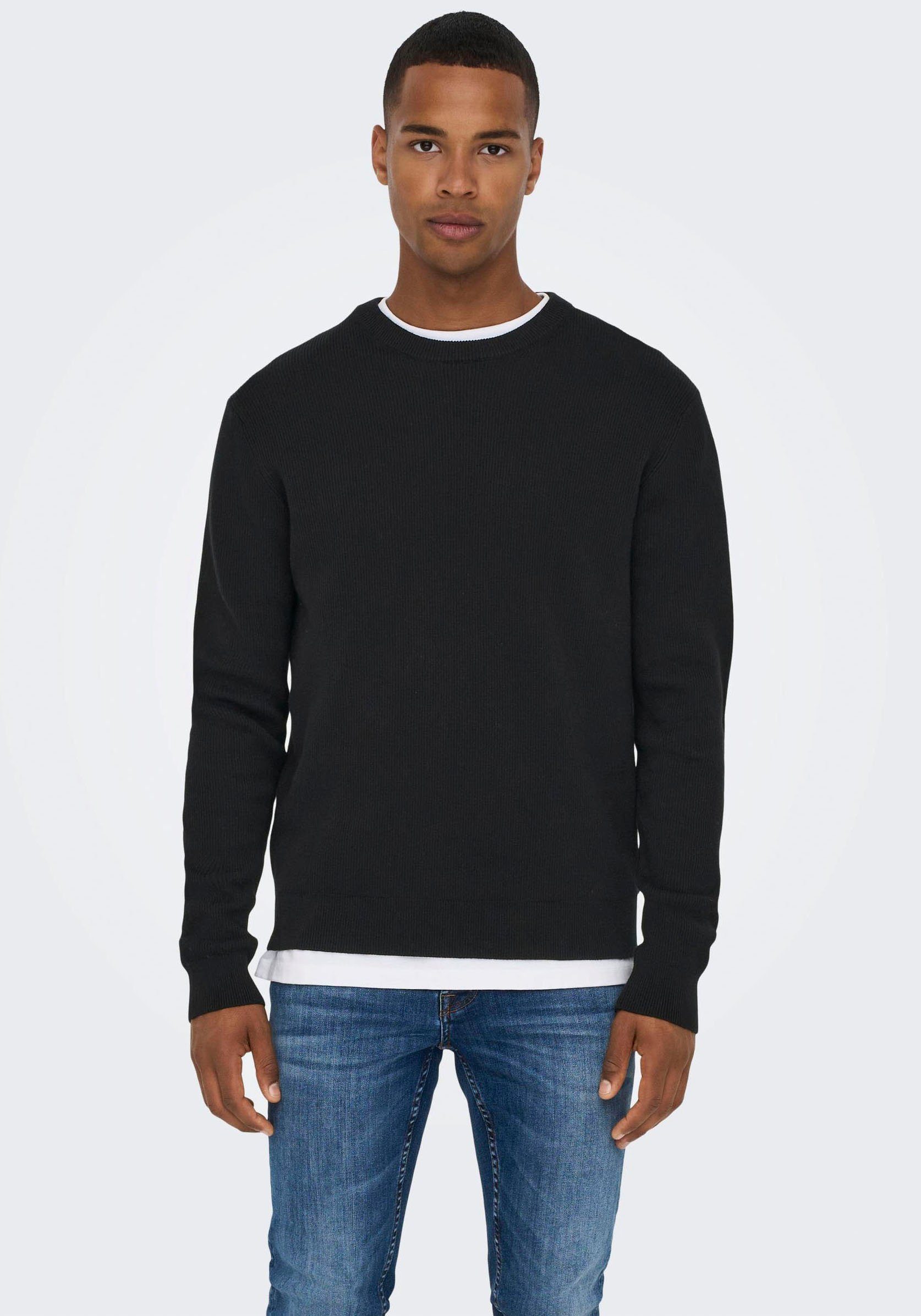ONLY & SONS Gebreide trui met structuurmotief heren pullovers maat S (46/48) zwart