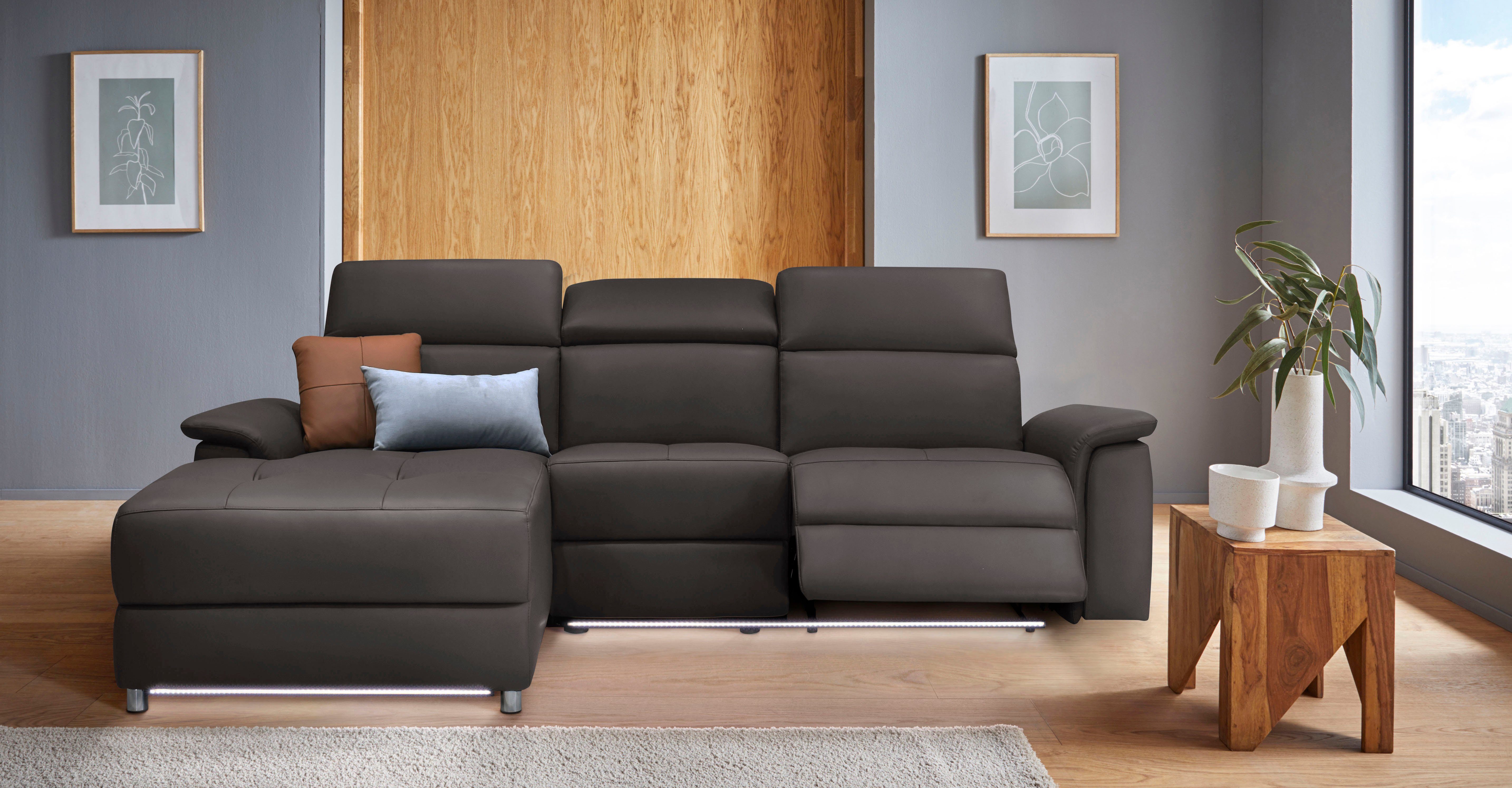 Places of Style Hoekbank Pareli, L-model, 259 cm, met récamier, echt leer, imitatieleer, weefstof