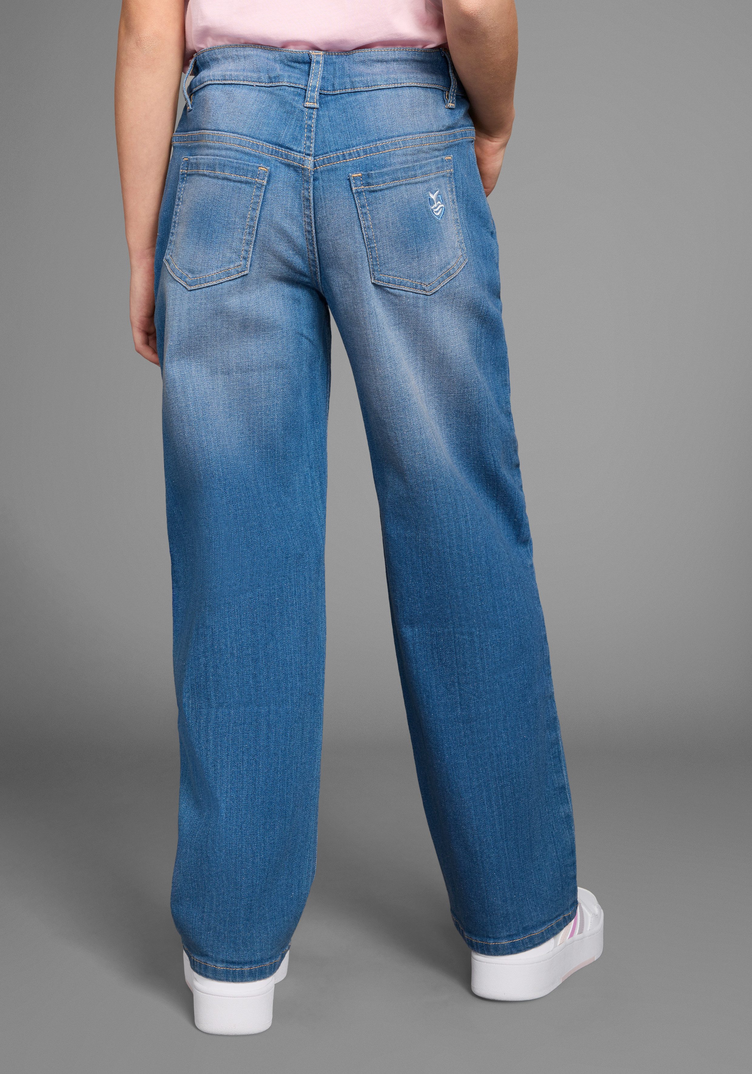 KIDSWORLD Loose fit jeans Meisjesjeans in wijde pasvorm Wijd jeans met logo-borduursel