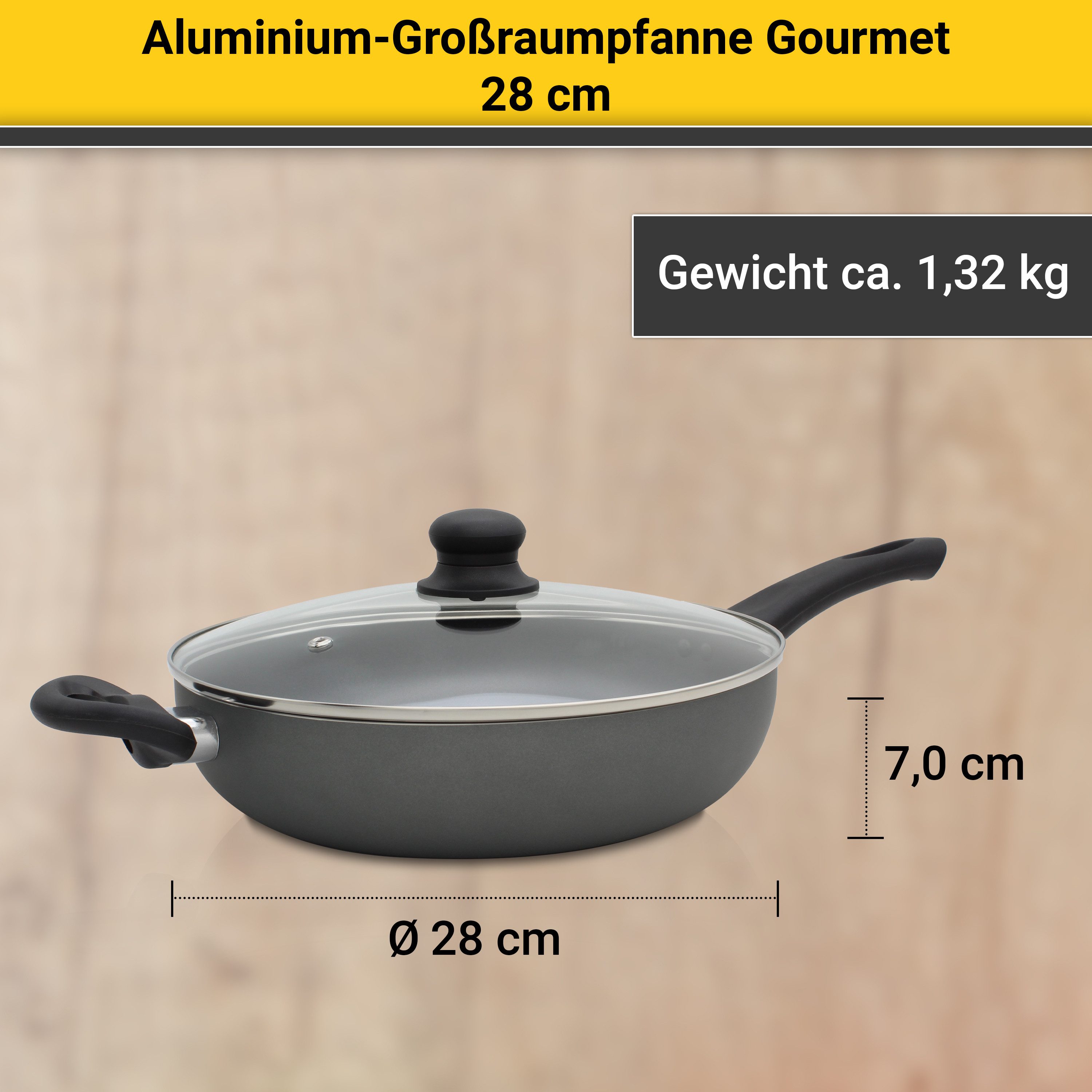 Krüger Koekenpan Aluminium gourmetpan, 28 cm voor inductiekookvelden geschikt (1-delig)