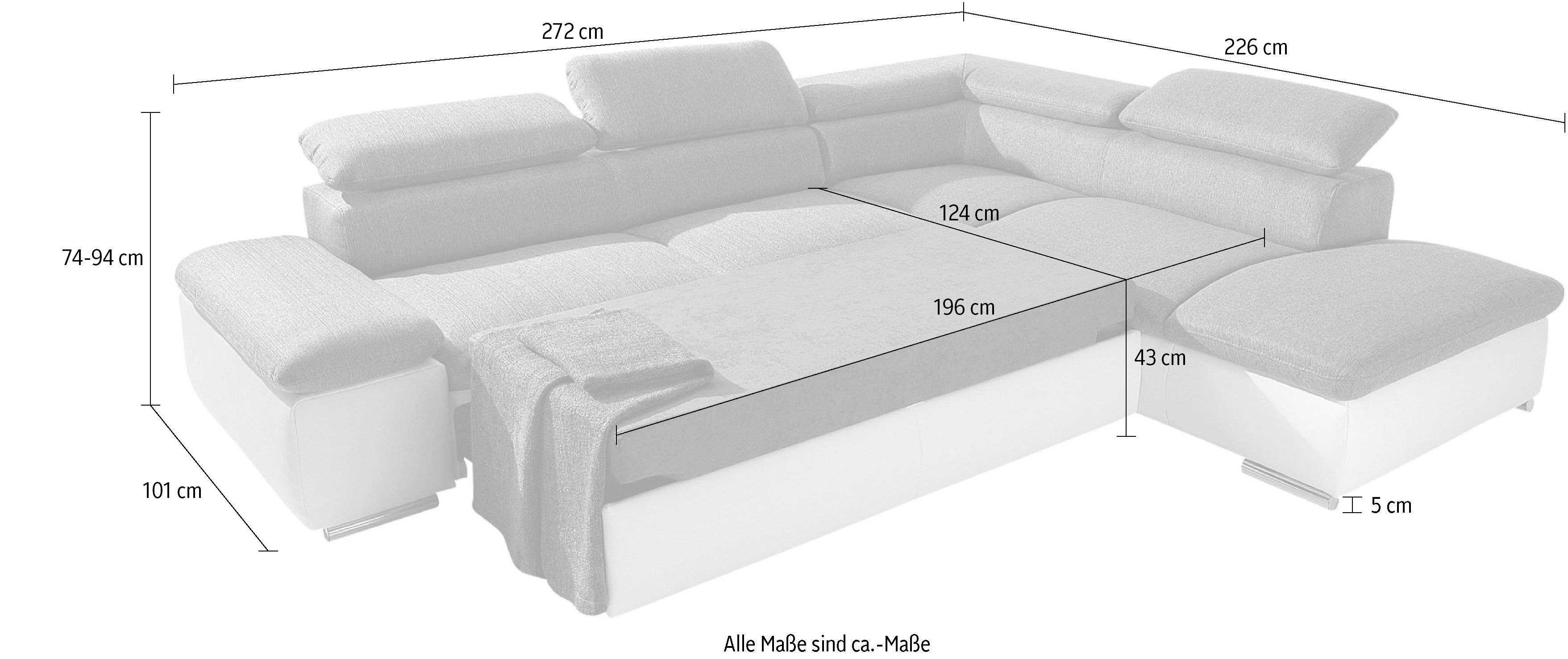 sit&more Hoekbank Alcudia L-vorm met armverstelling, optionele hoofdeindverstelling en bedfunctie