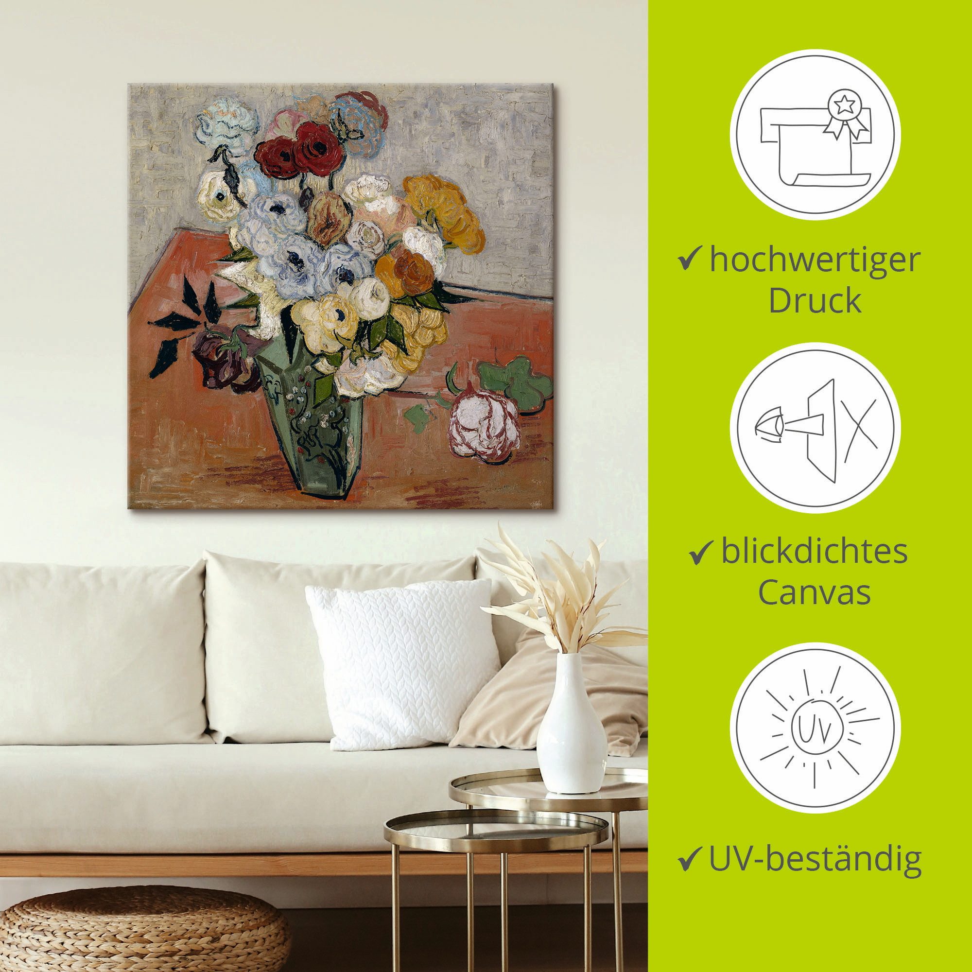 Artland Artprint op linnen Stilleven met Japanse vaas, rozen en