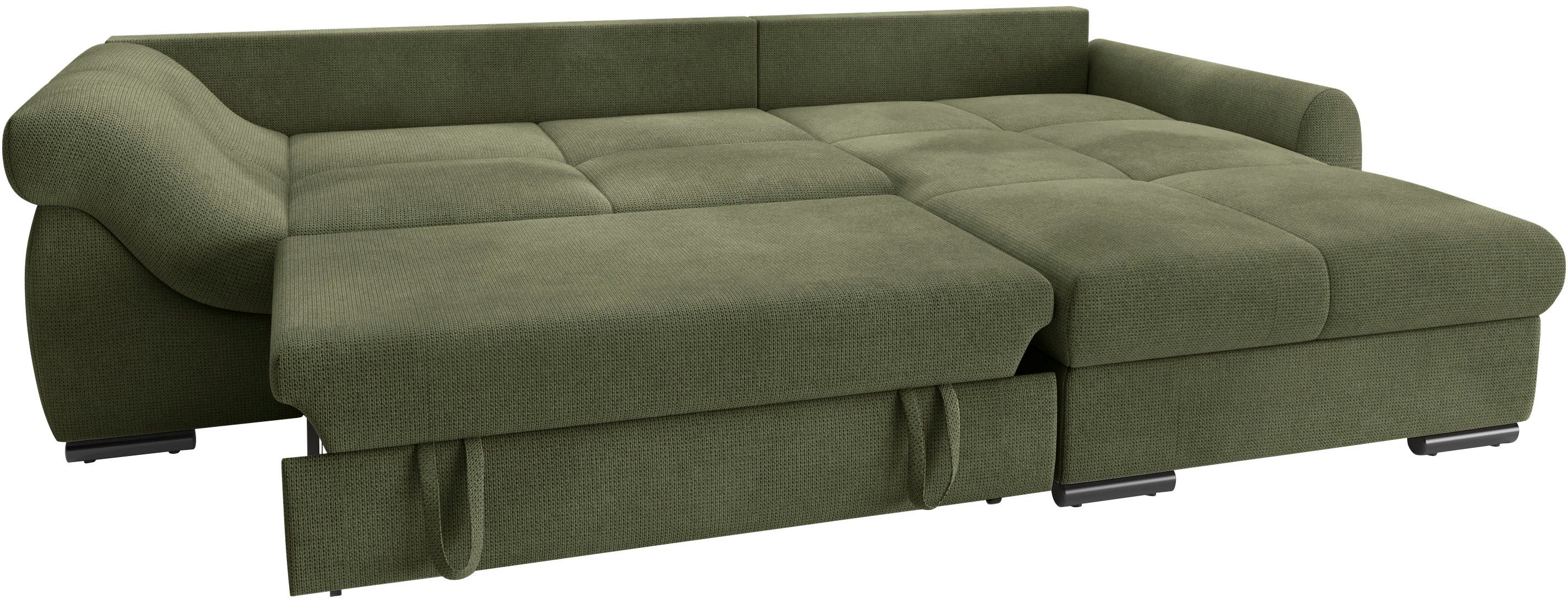 Mr. Couch Hoekbank Livorno L-vorm incl. hoogslaper beduitbreiding, xl bedbox wit gecoat