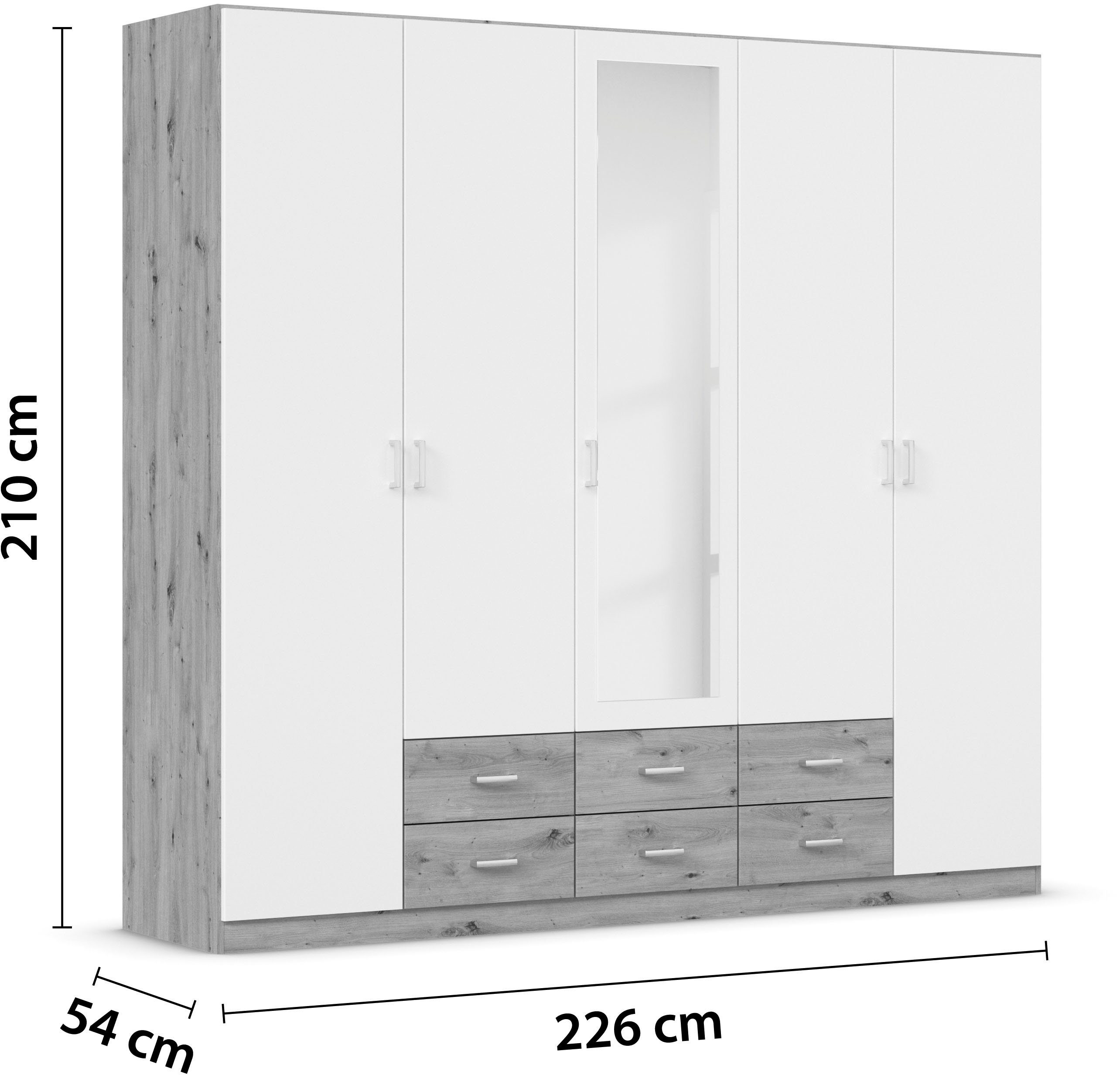 rauch Kledingkast Kast Garderobe Wasmand GAMMA in 3 Breedtes veel opbergruimte met 6 lades, met spiegel topseller made in germany