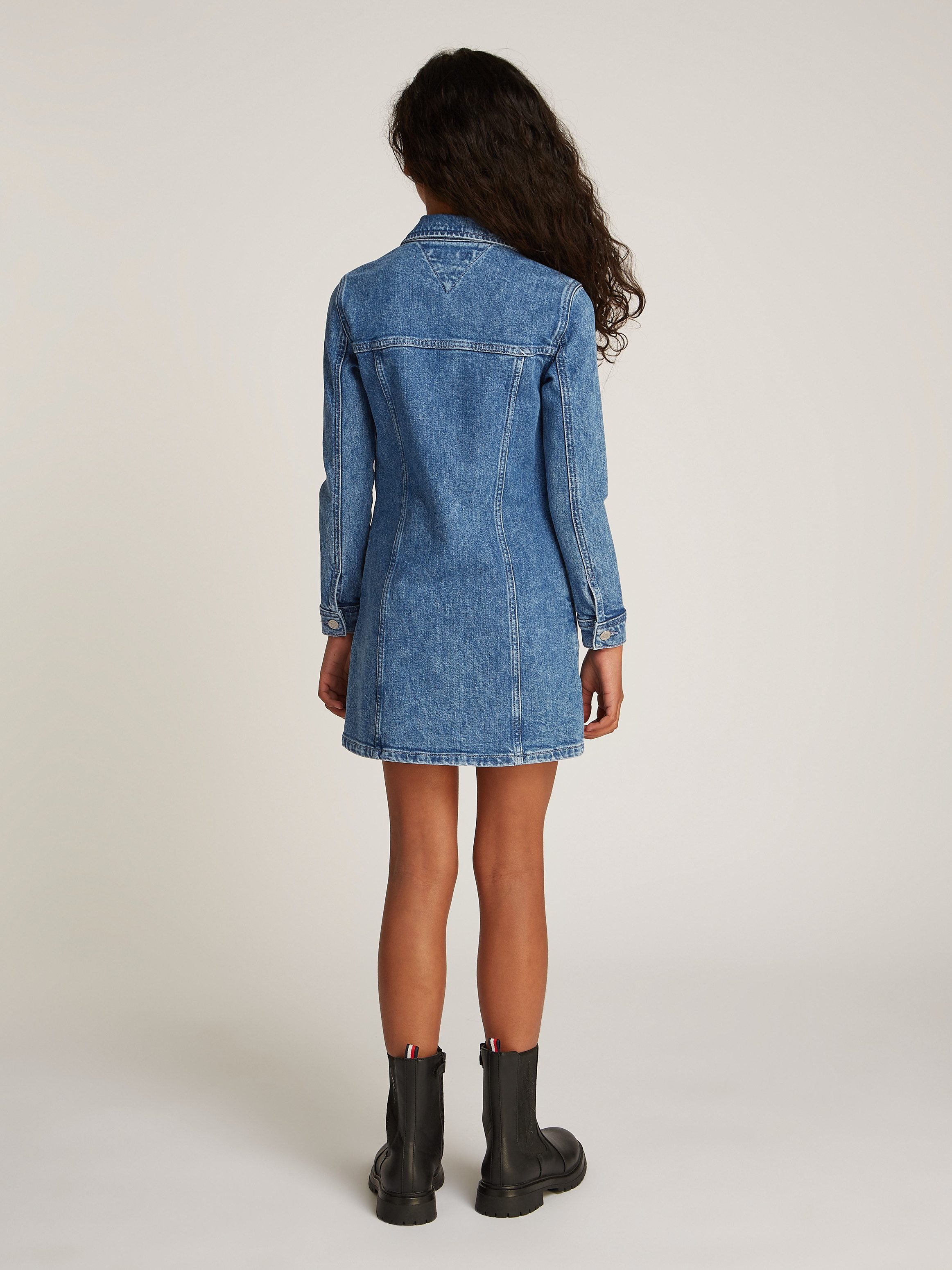 Tommy Hilfiger Jeans jurk DENIM DRESS LS met borstzakken in blauwe wassing