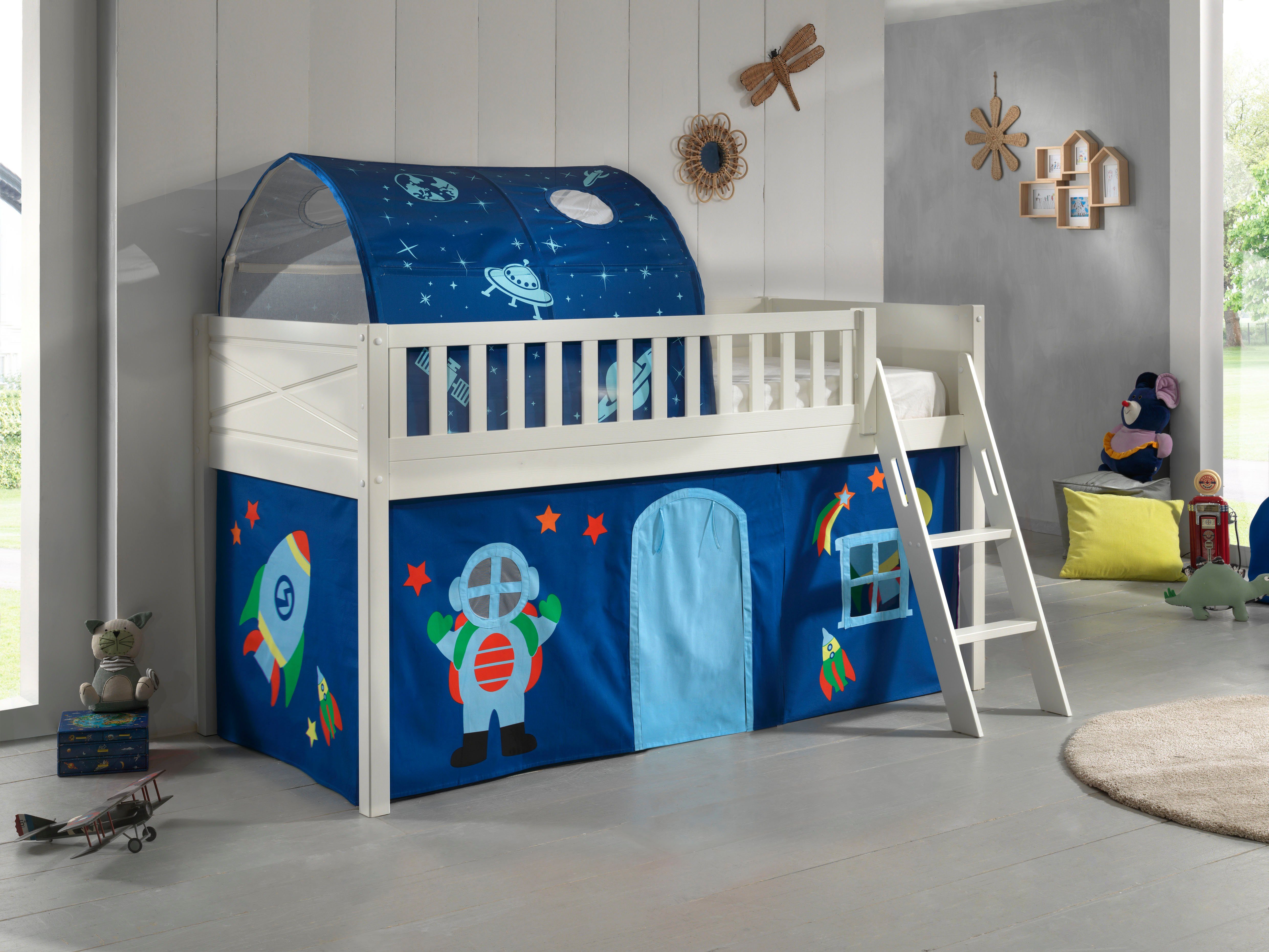 Vipack Hoogslaper Scott met schuine ladder, ligoppervlak 90 x 200 cm, doek, tunnel, 4 designs