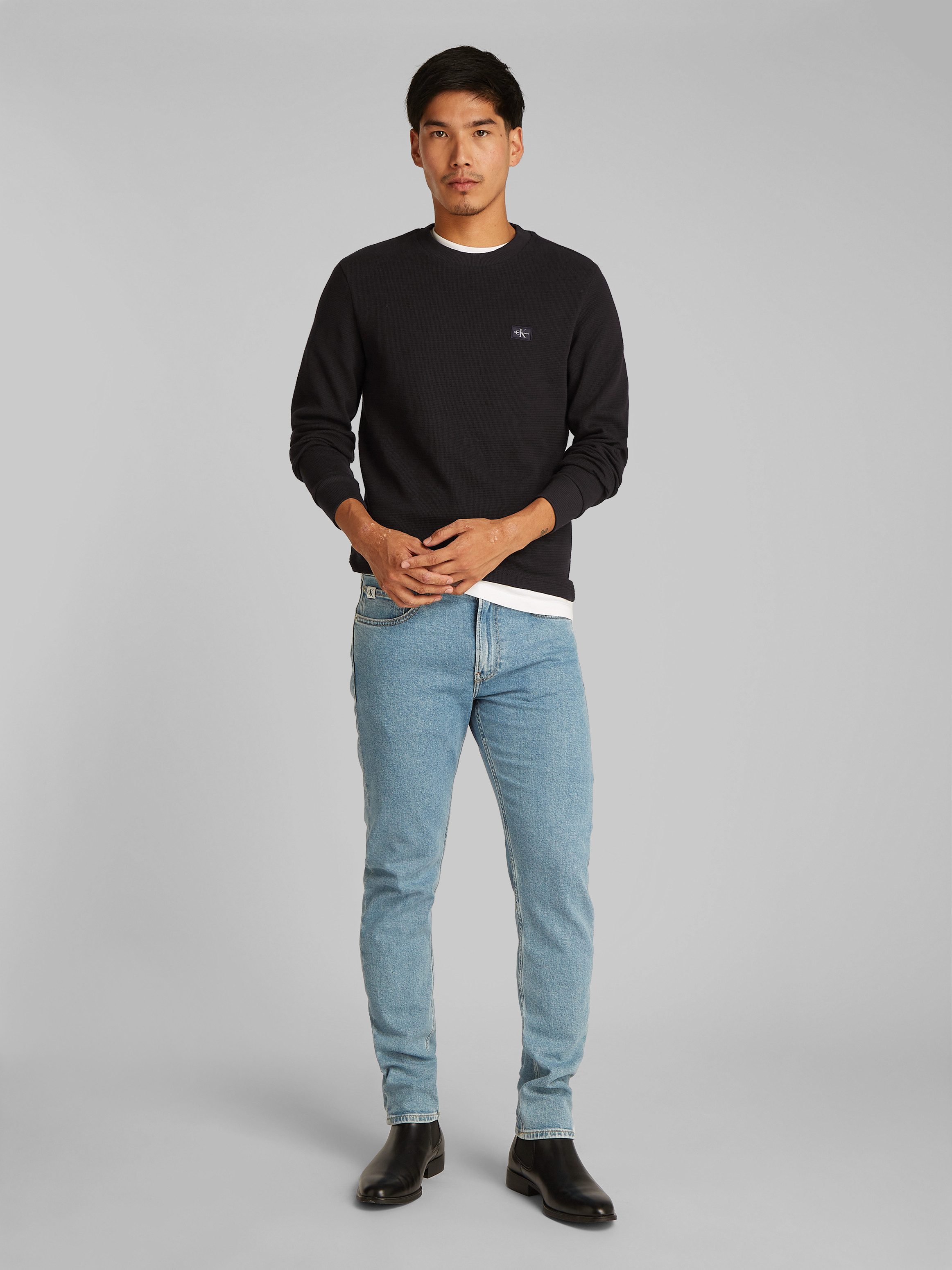 Calvin Klein Shirt met lange mouwen WOVEN LABEL WAFFLE LS TEE