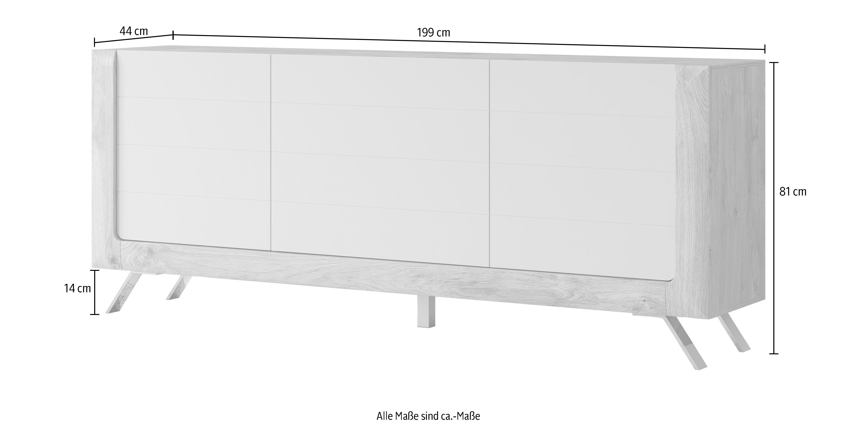 Leonique Dressoir Kasai Breedte 199 cm, met 3 deuren